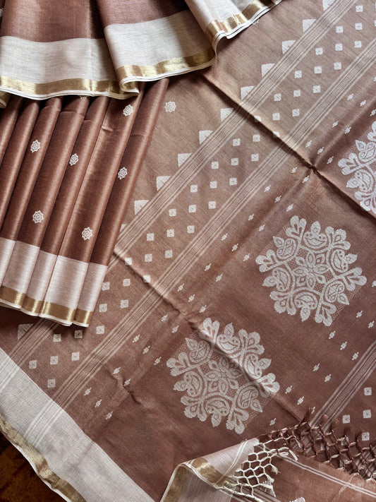 Handwoven  Pinkish Brown Tissu Jamdani Saree