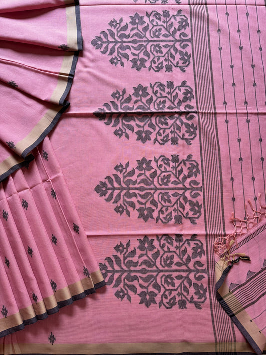 Handwoven Dusty Pink Cotton Jamdani Saree