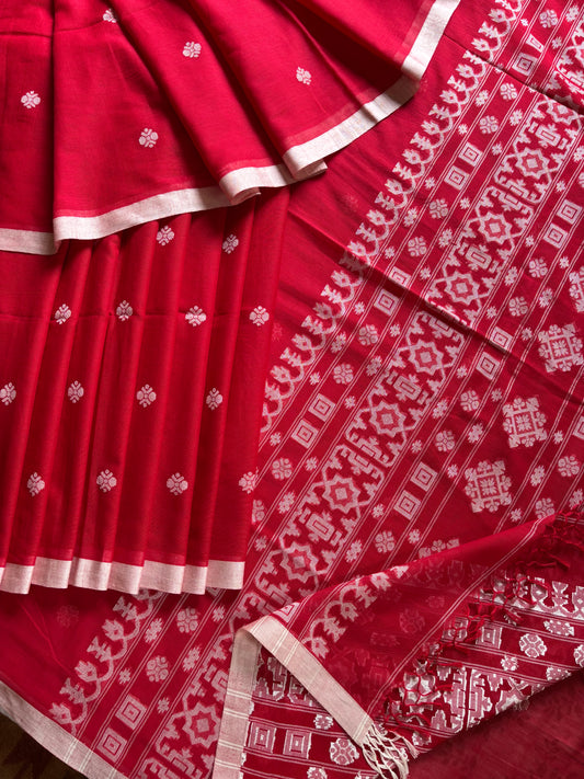 Pure Cotton Red White Cotton Jamdani