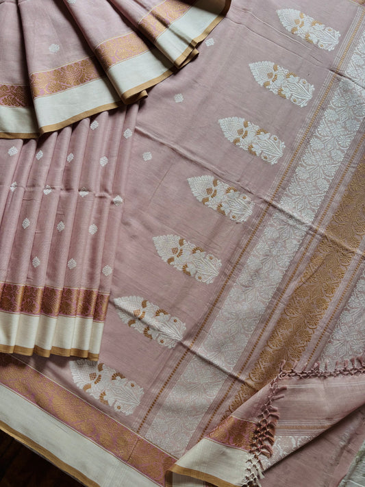 Handwoven Dusty Pink Phulia Cotton Saree