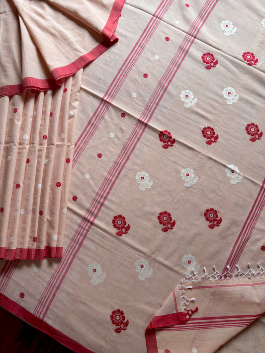 Handwoven Peachish Beige Colour Phulia Cotton Saree