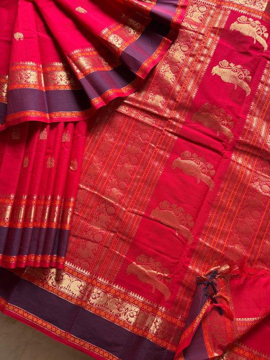 Handwoven Rich Red Colour Kanchipuram Cotton Saree