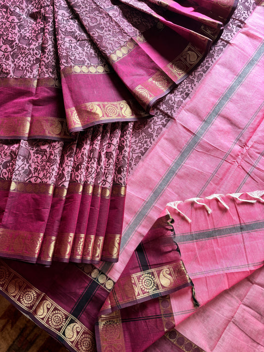 Pure Cotton Pink Vanasingaram Kanchipuram Saree