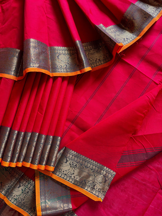Pure Cotton Red Zari Kanchipuram Saree