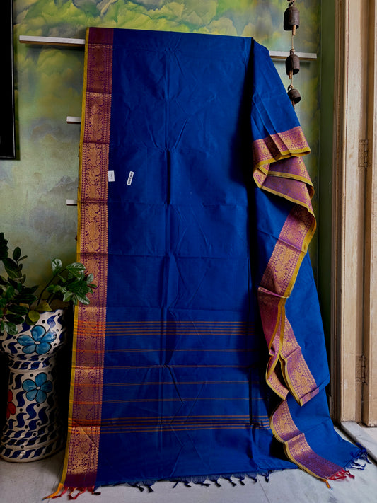 Pure Cotton Royal Blue Zari Kanchipuram Cotton Saree