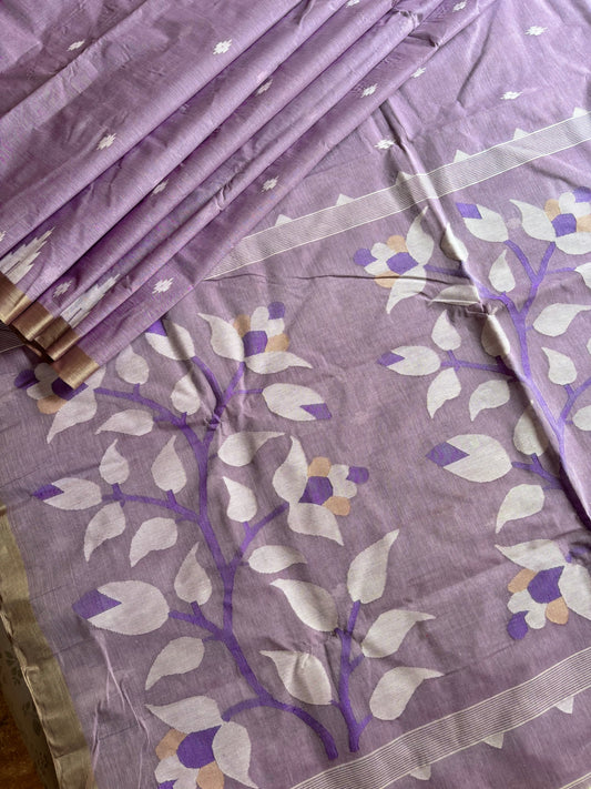 Handwoven Lavender Colour Cotton Jamdani Saree