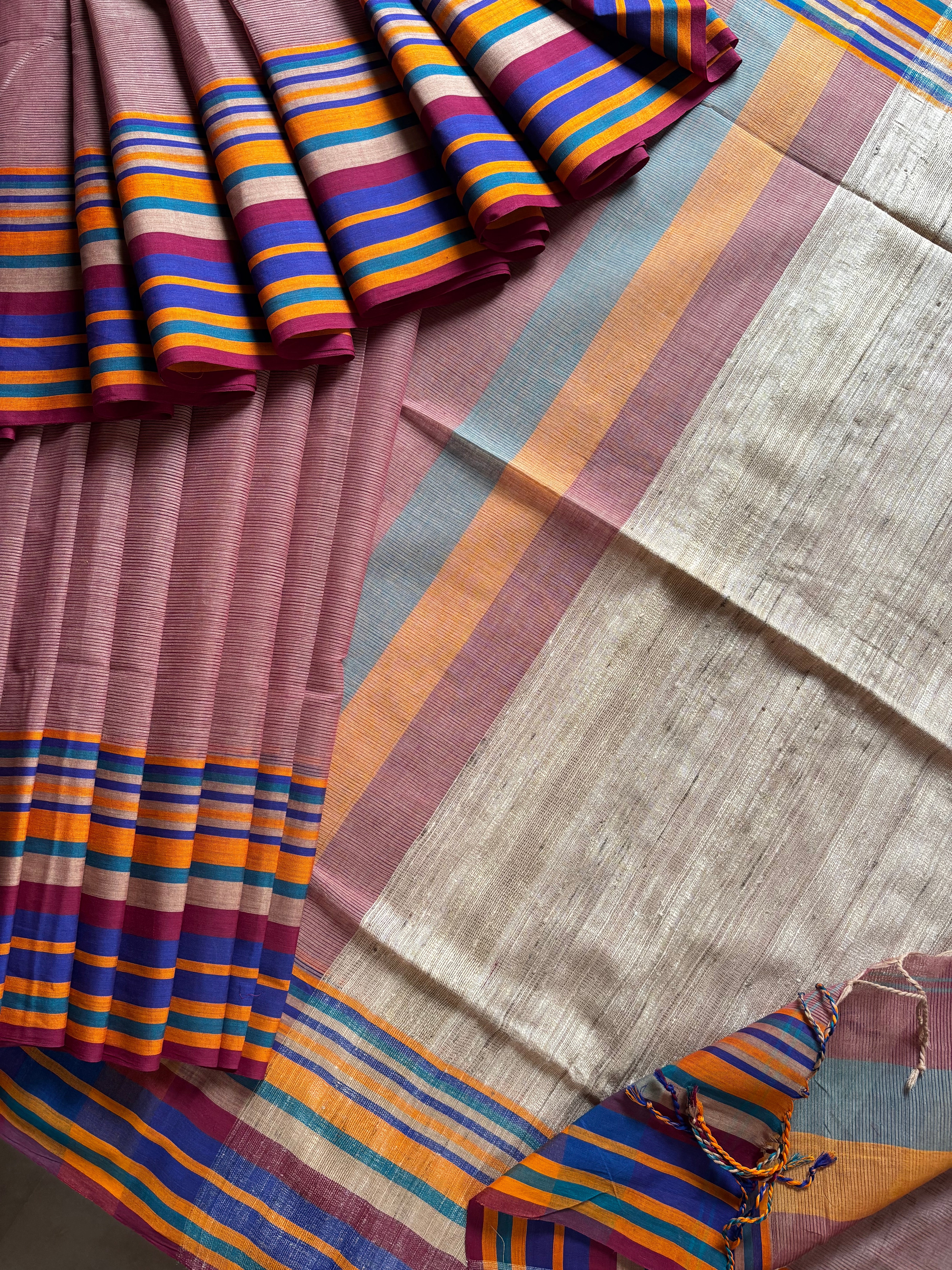 Handwoven Light Maroon Phulia Cotton Saree