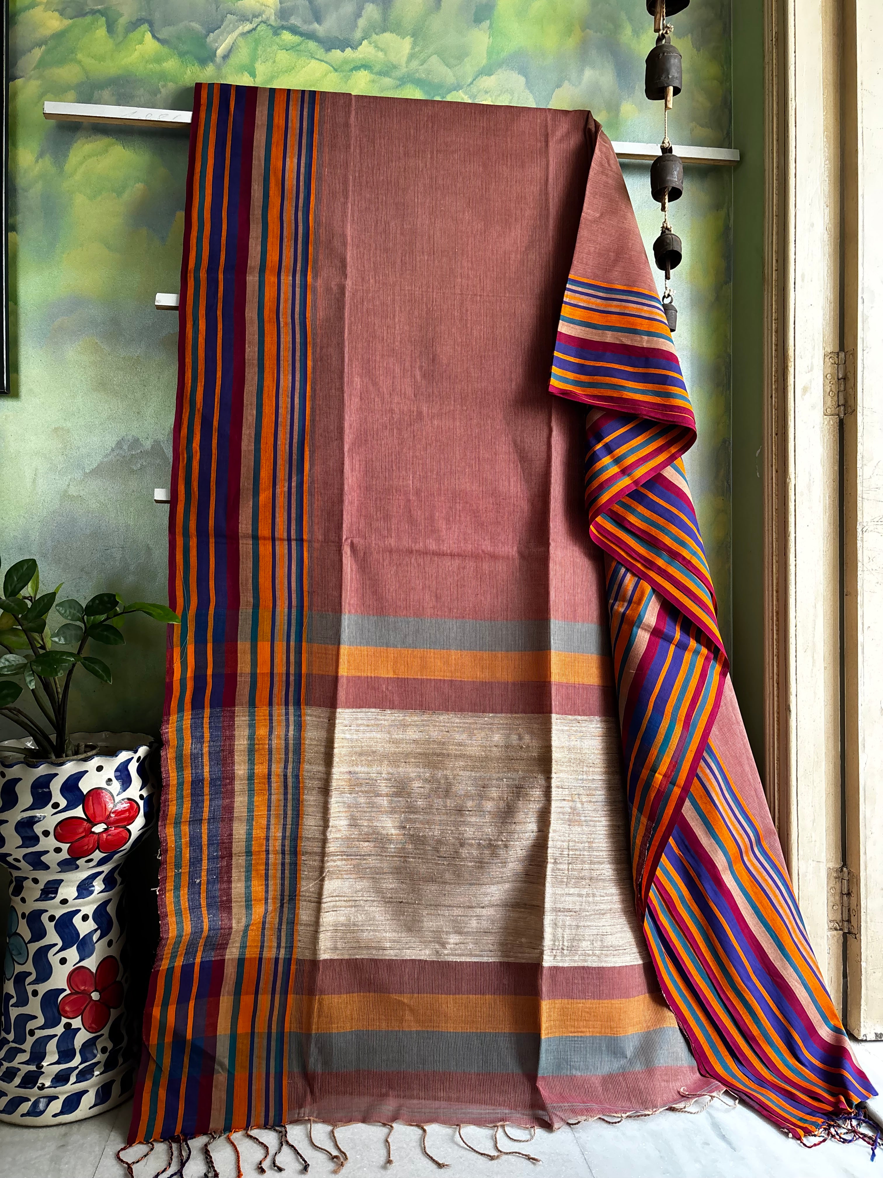 Handwoven Light Maroon Phulia Cotton Saree