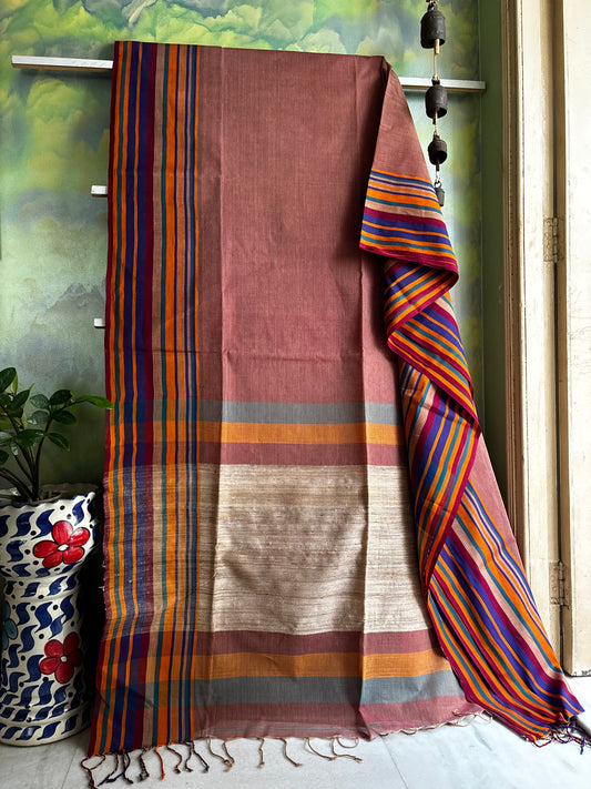 Handwoven Light Maroon Phulia Cotton Saree
