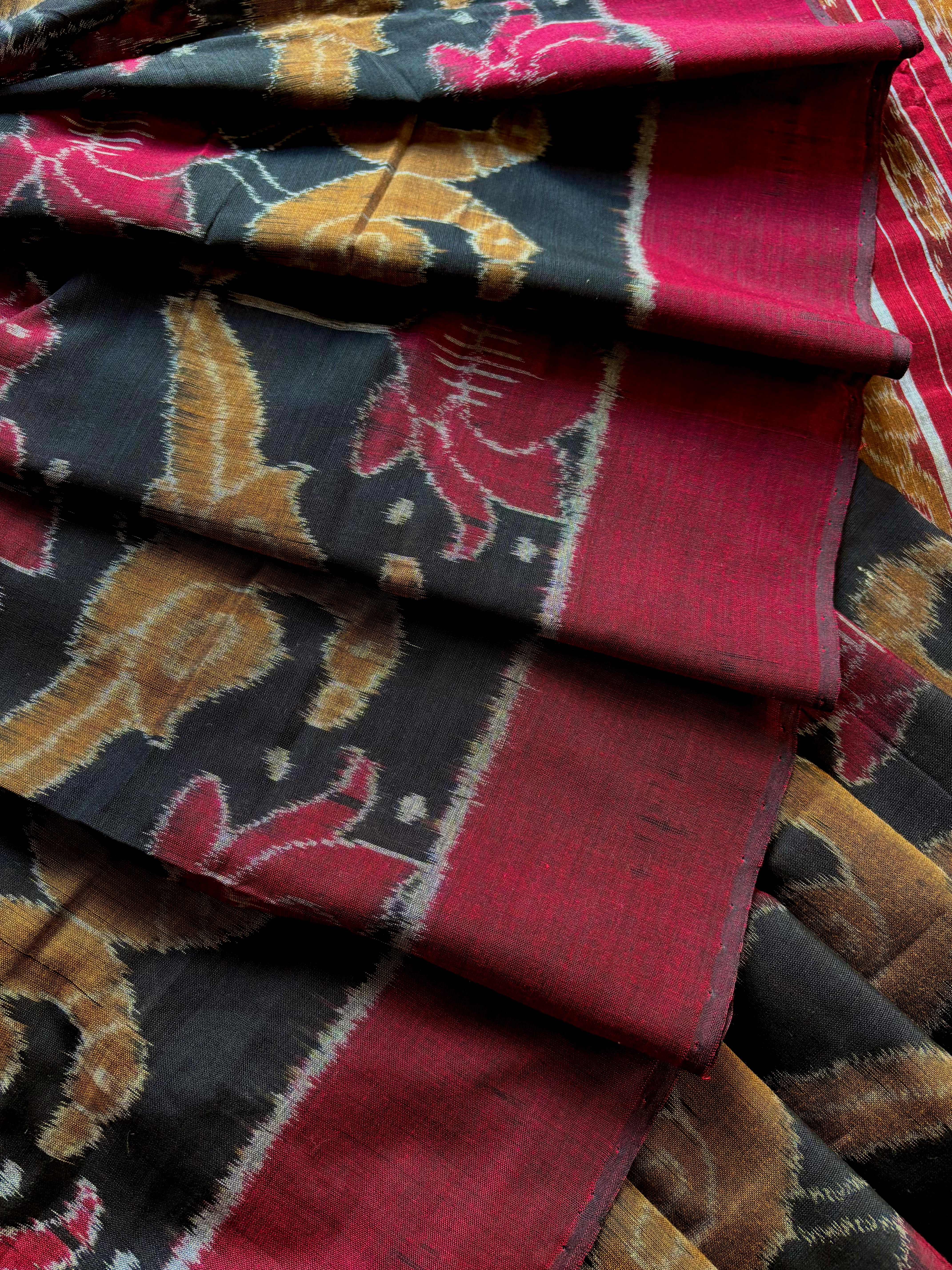 Handwoven Lotus Parrot Odisha Ikkat Saree