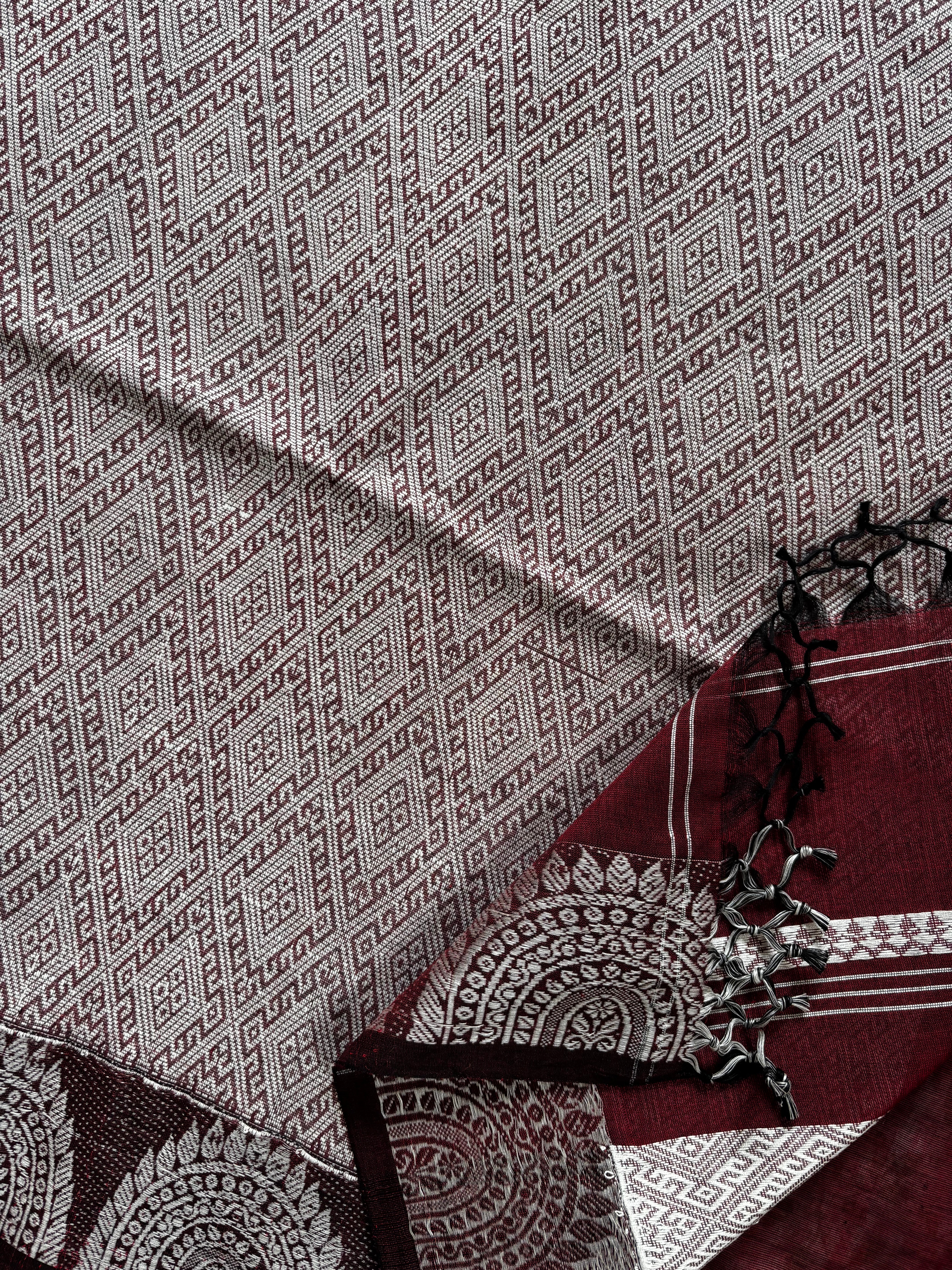 Handwoven Maroon Wine Colour Phulia Cotton Saree