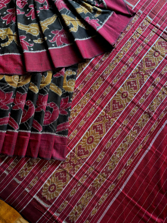 Handwoven Lotus Parrot Odisha Ikkat Saree