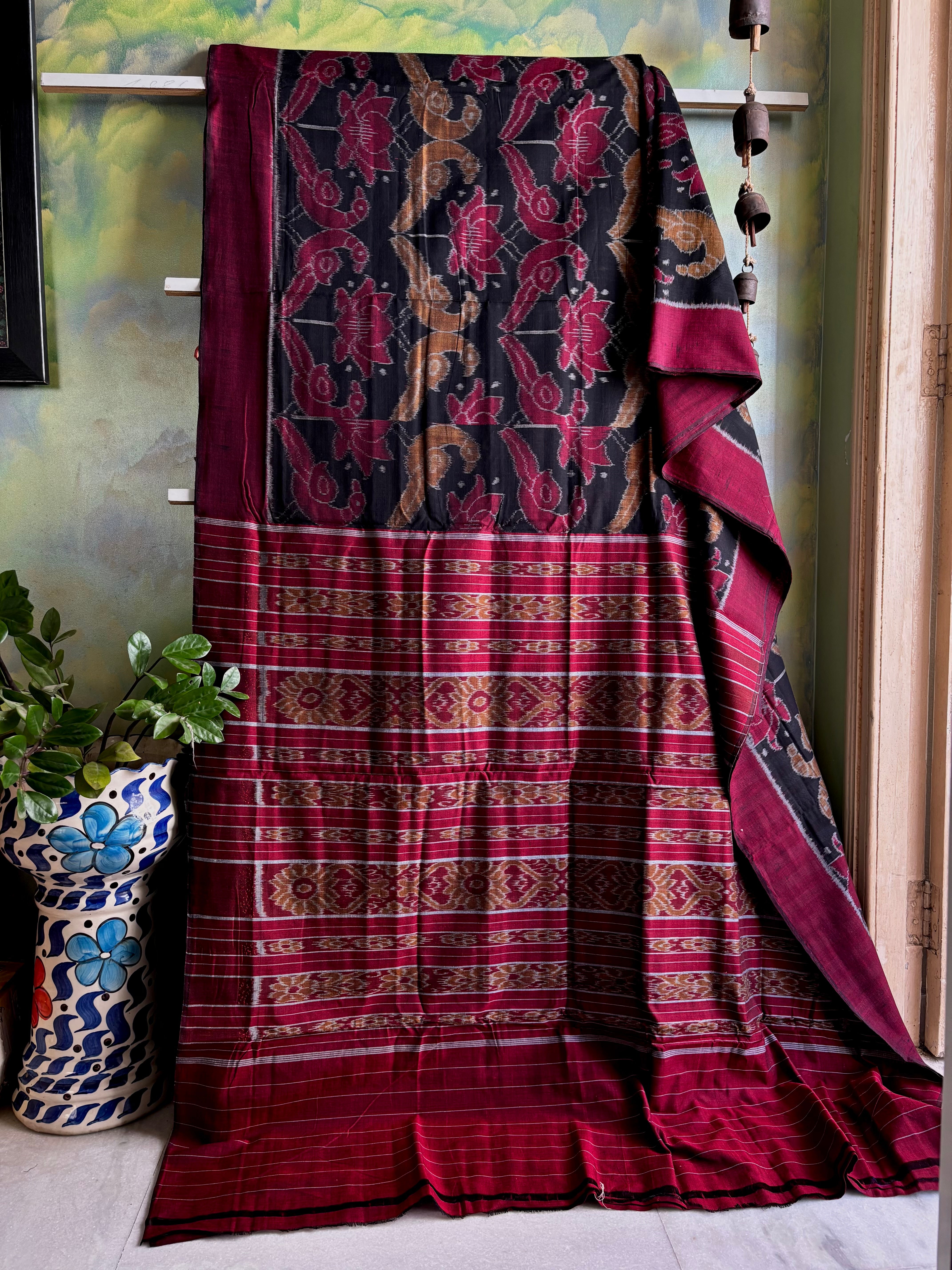 Handwoven Lotus Parrot Odisha Ikkat Saree