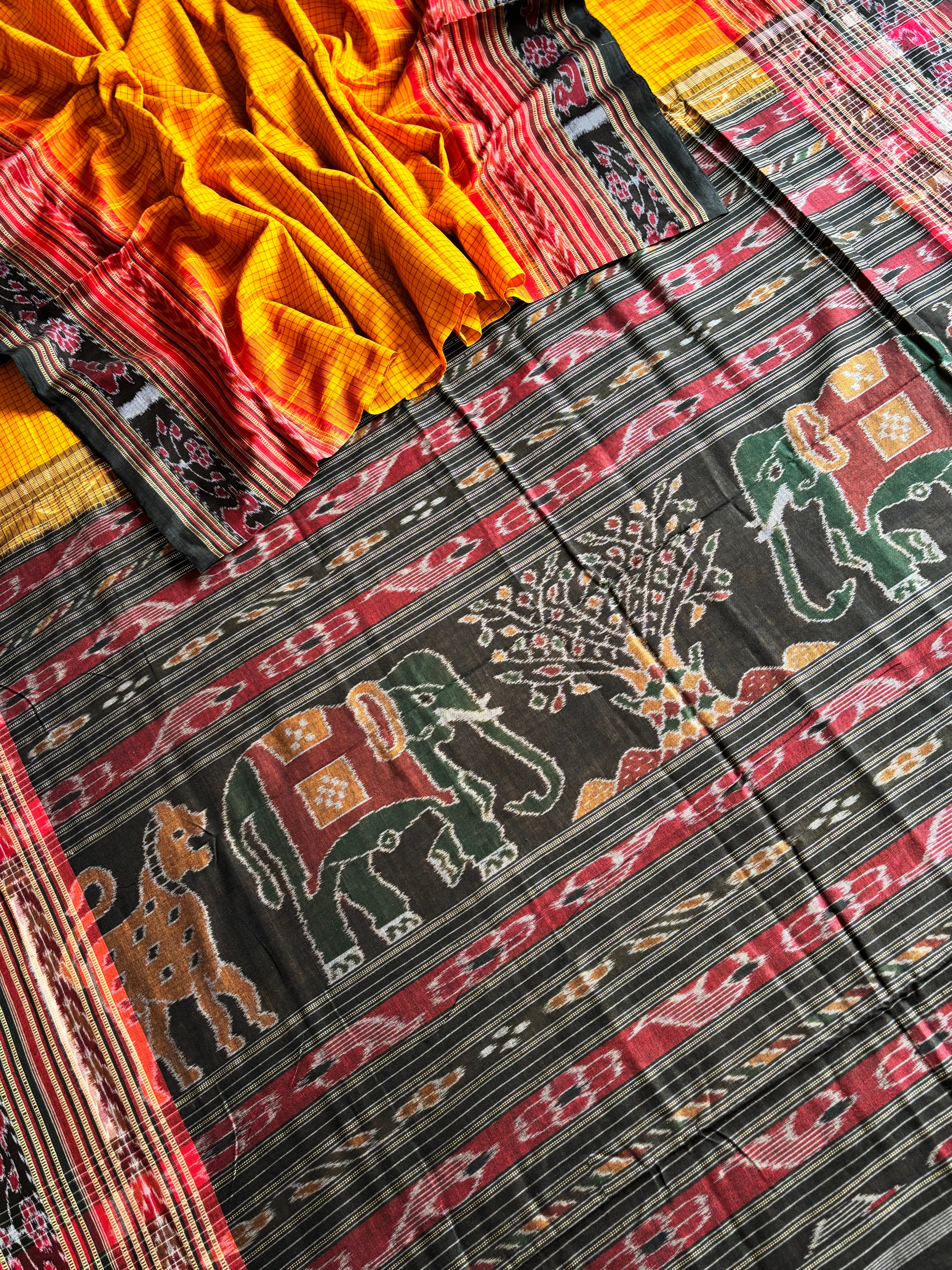 Handwoven Mango Yellow Sachipar Odisha Ikkat Saree