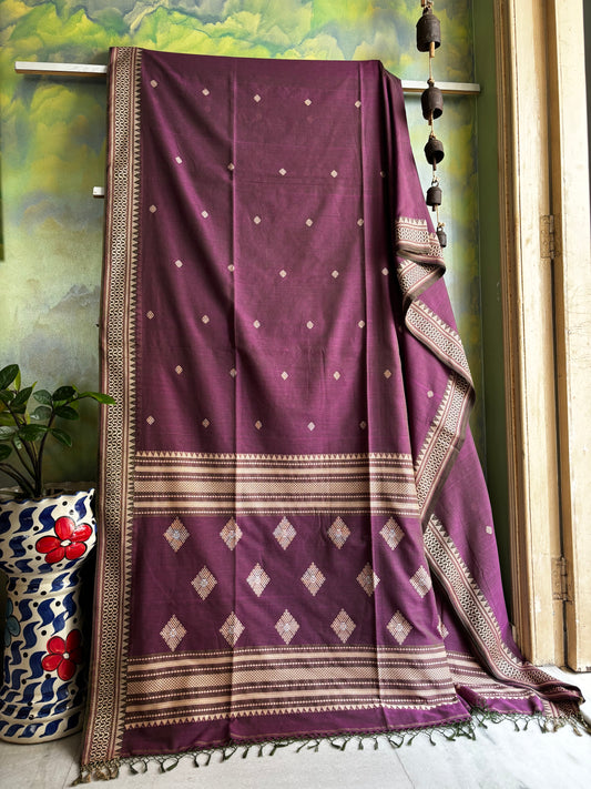 Handwoven Pink Green Mixed Colour Phulia Cotton Saree