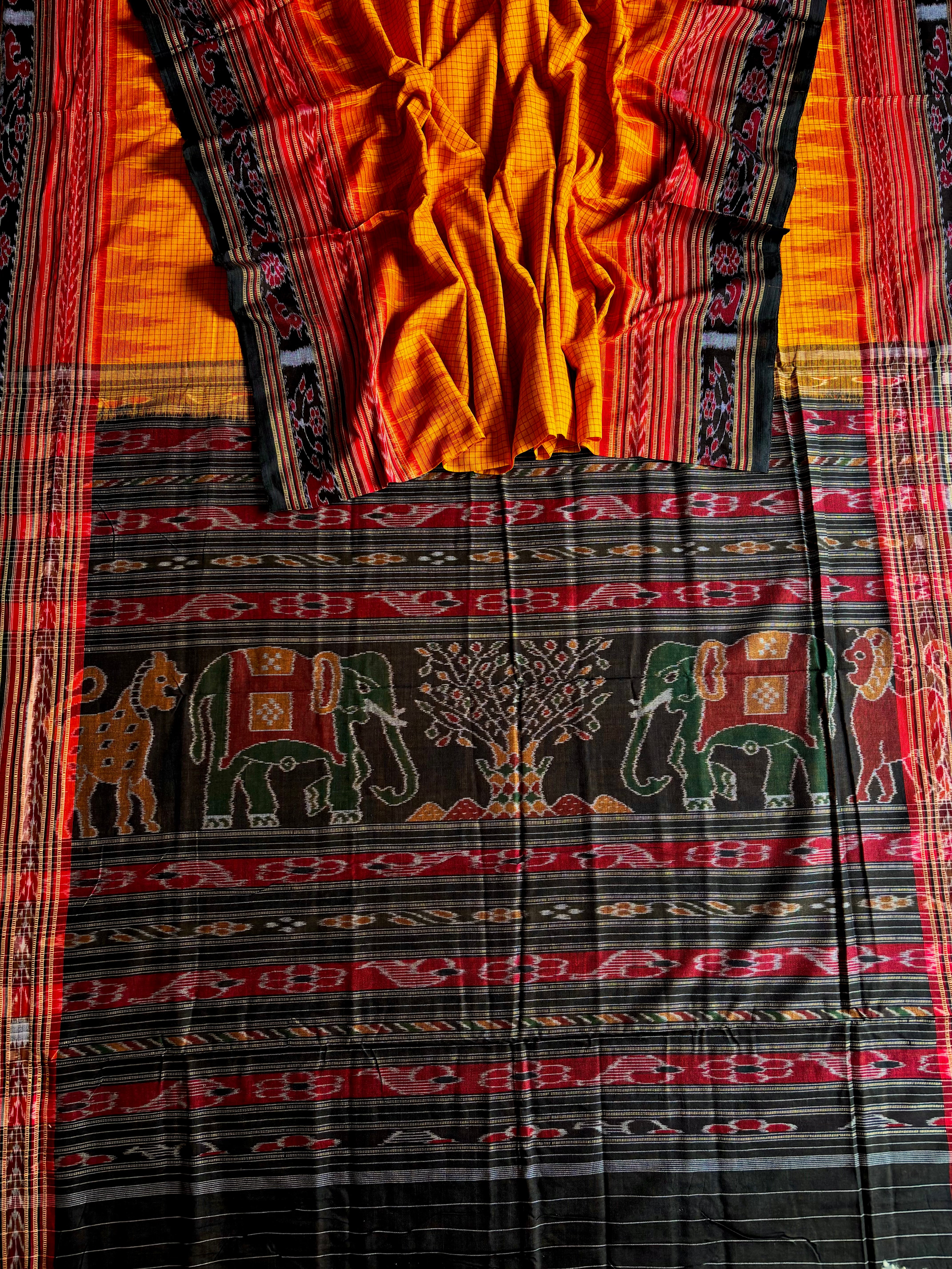 Handwoven Mango Yellow Sachipar Odisha Ikkat Saree