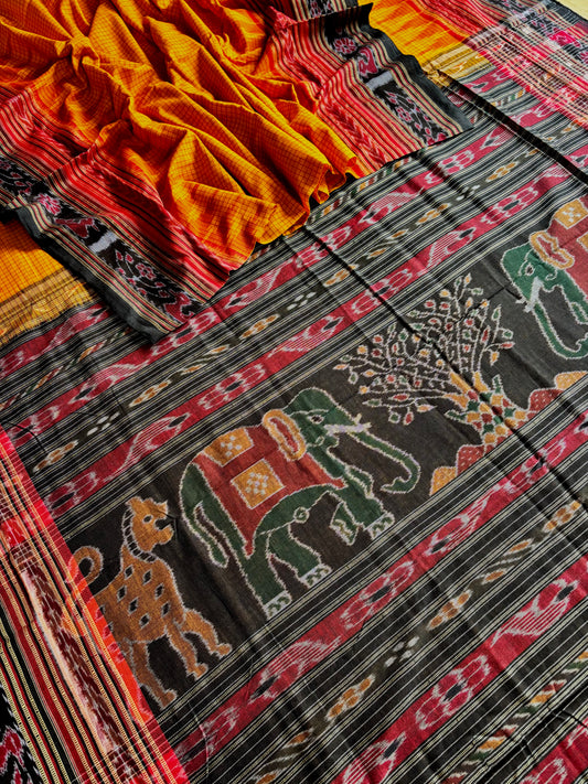 Handwoven Mango Yellow Sachipar Odisha Ikkat Saree