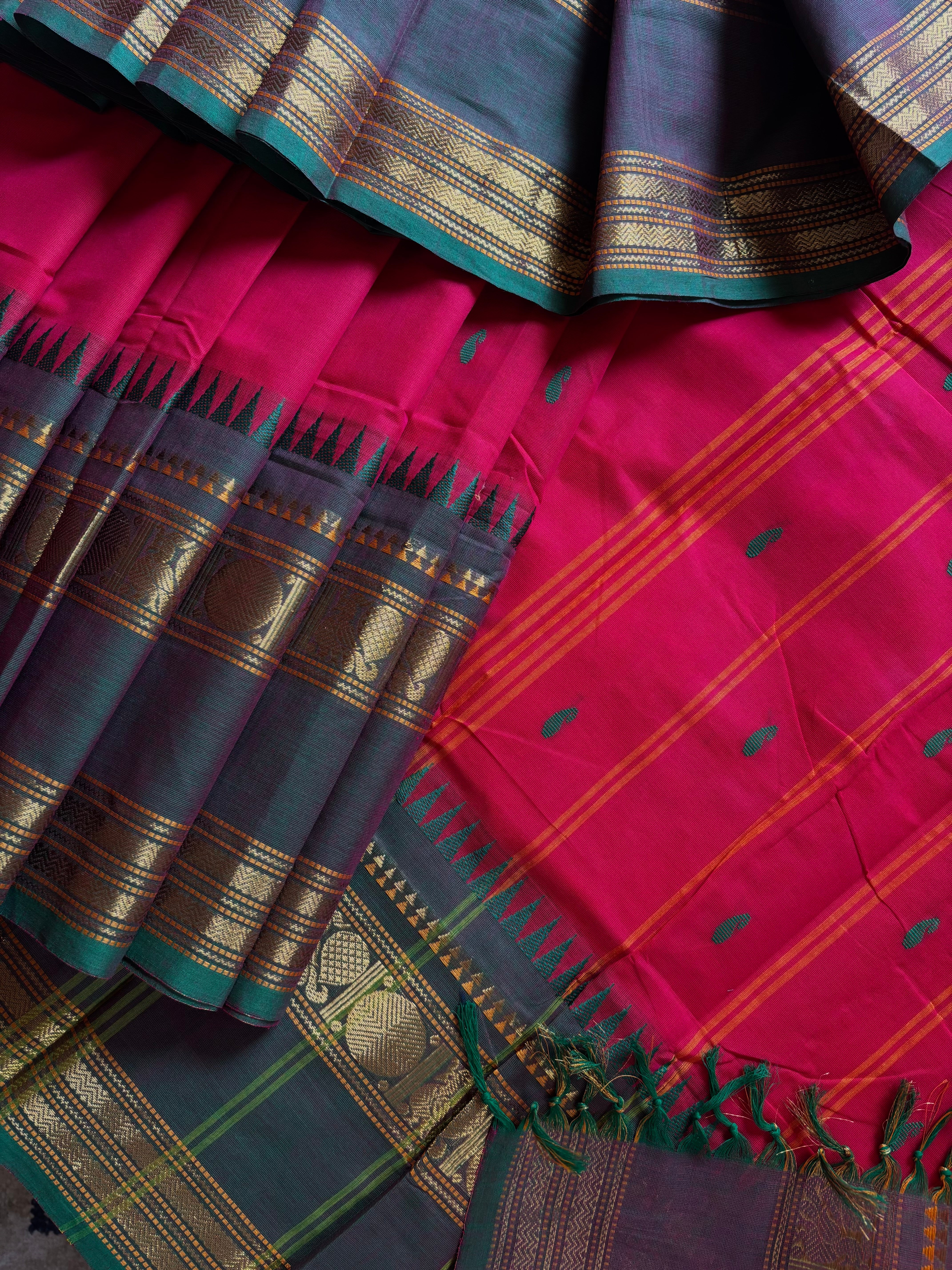 Pure Cotton Pinkish Red Colour Kanchipuram Saree