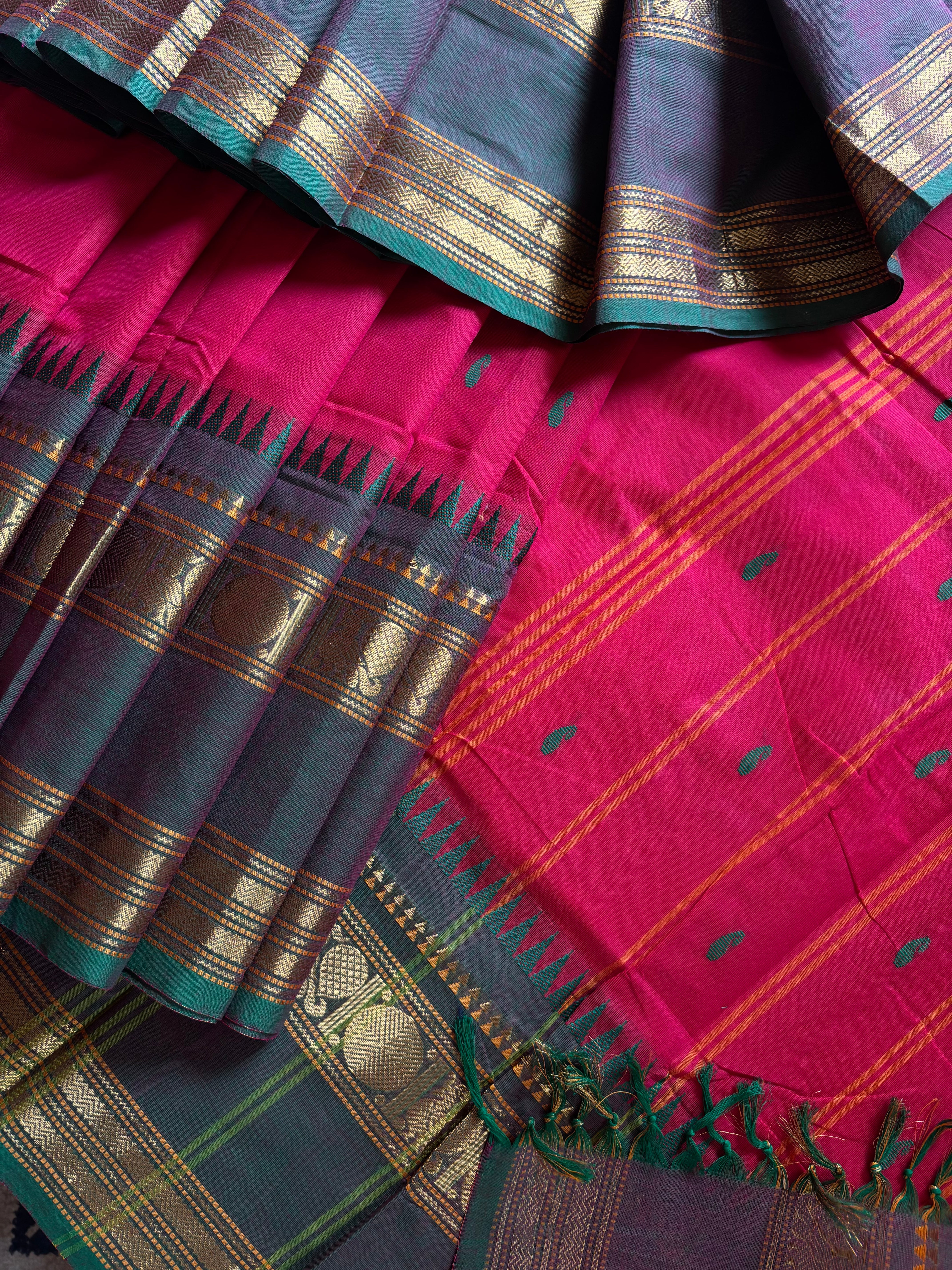 Pure Cotton Pinkish Red Colour Kanchipuram Saree