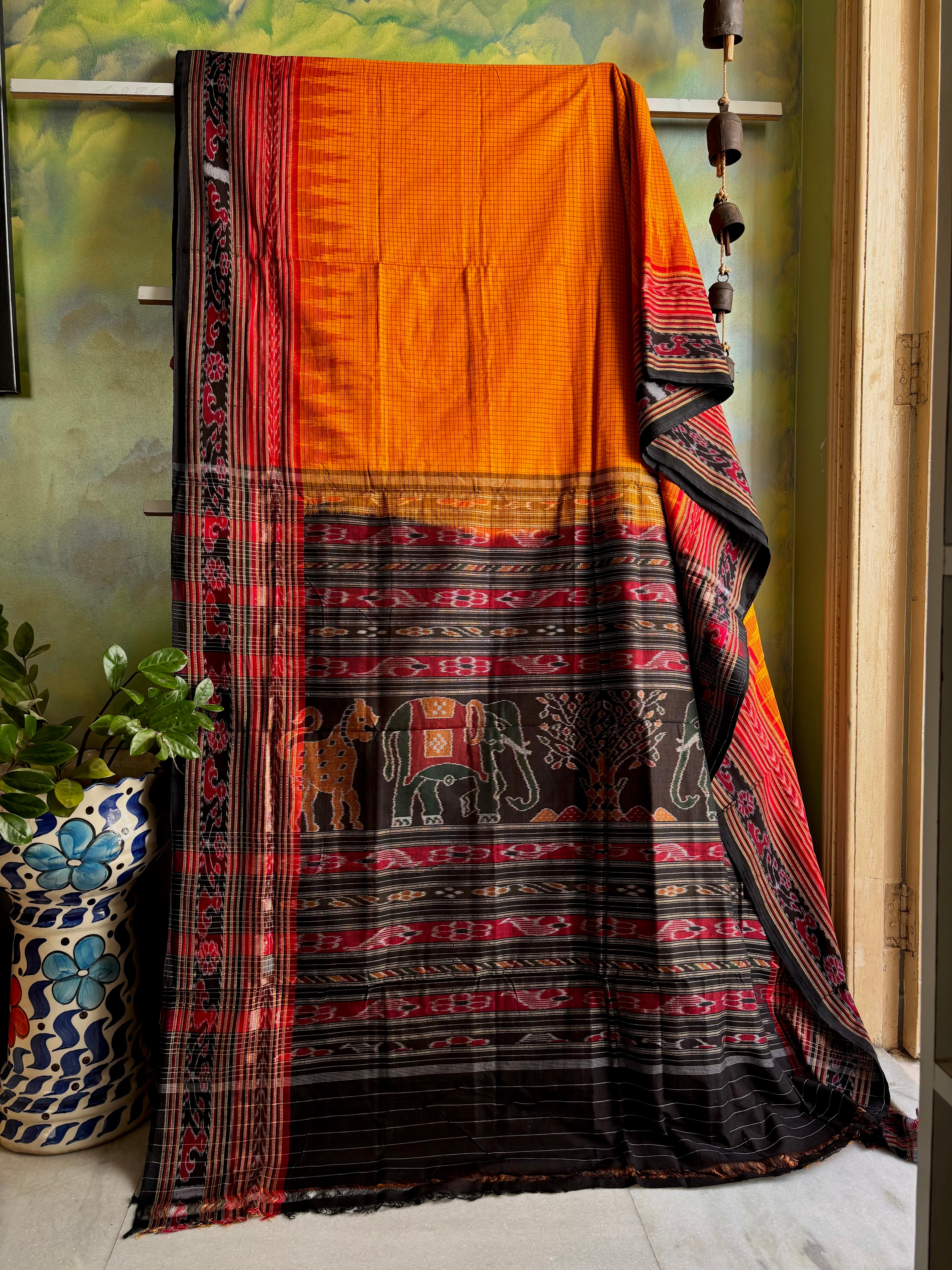 Handwoven Mango Yellow Sachipar Odisha Ikkat Saree