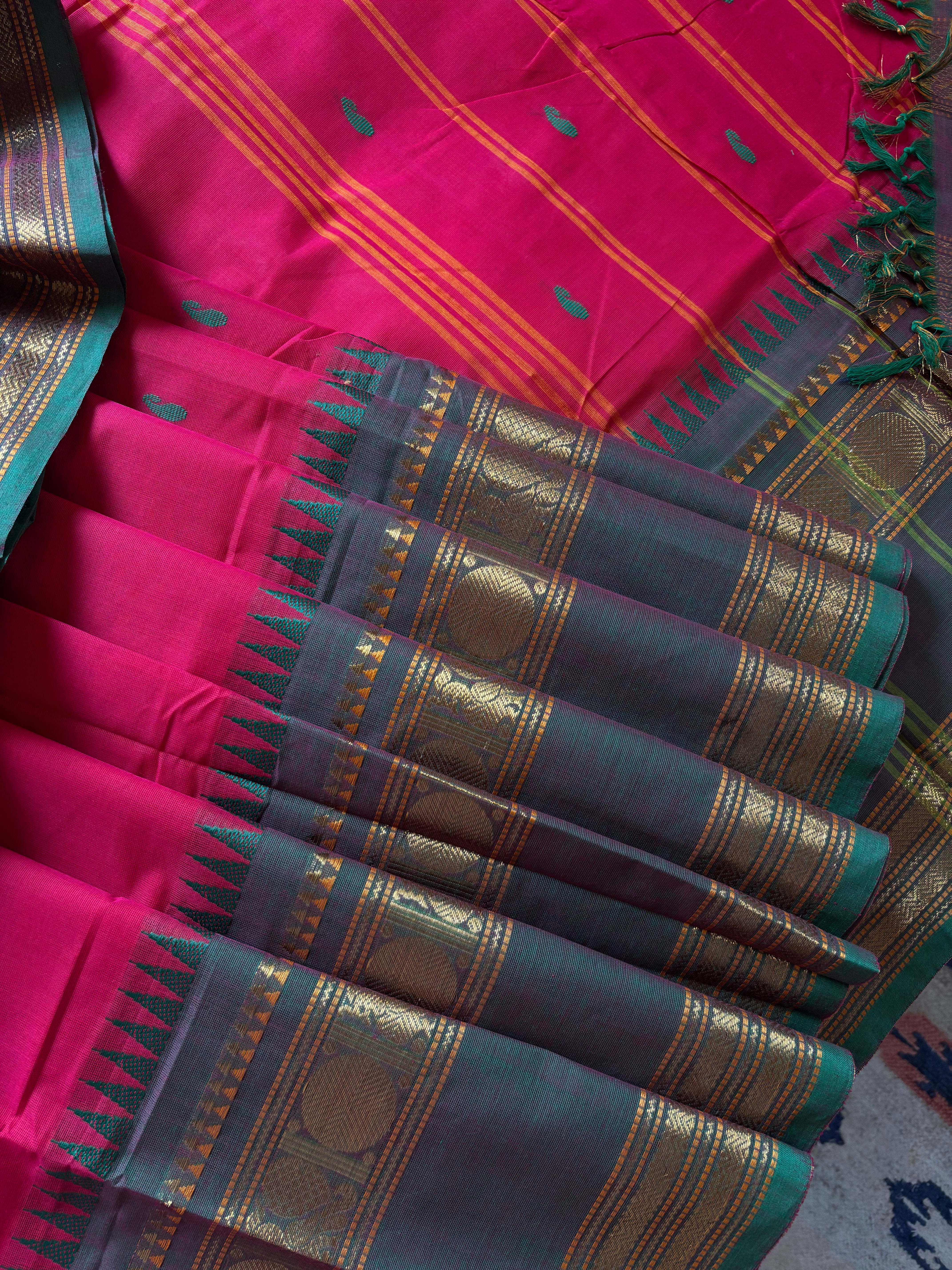 Pure Cotton Pinkish Red Colour Kanchipuram Saree