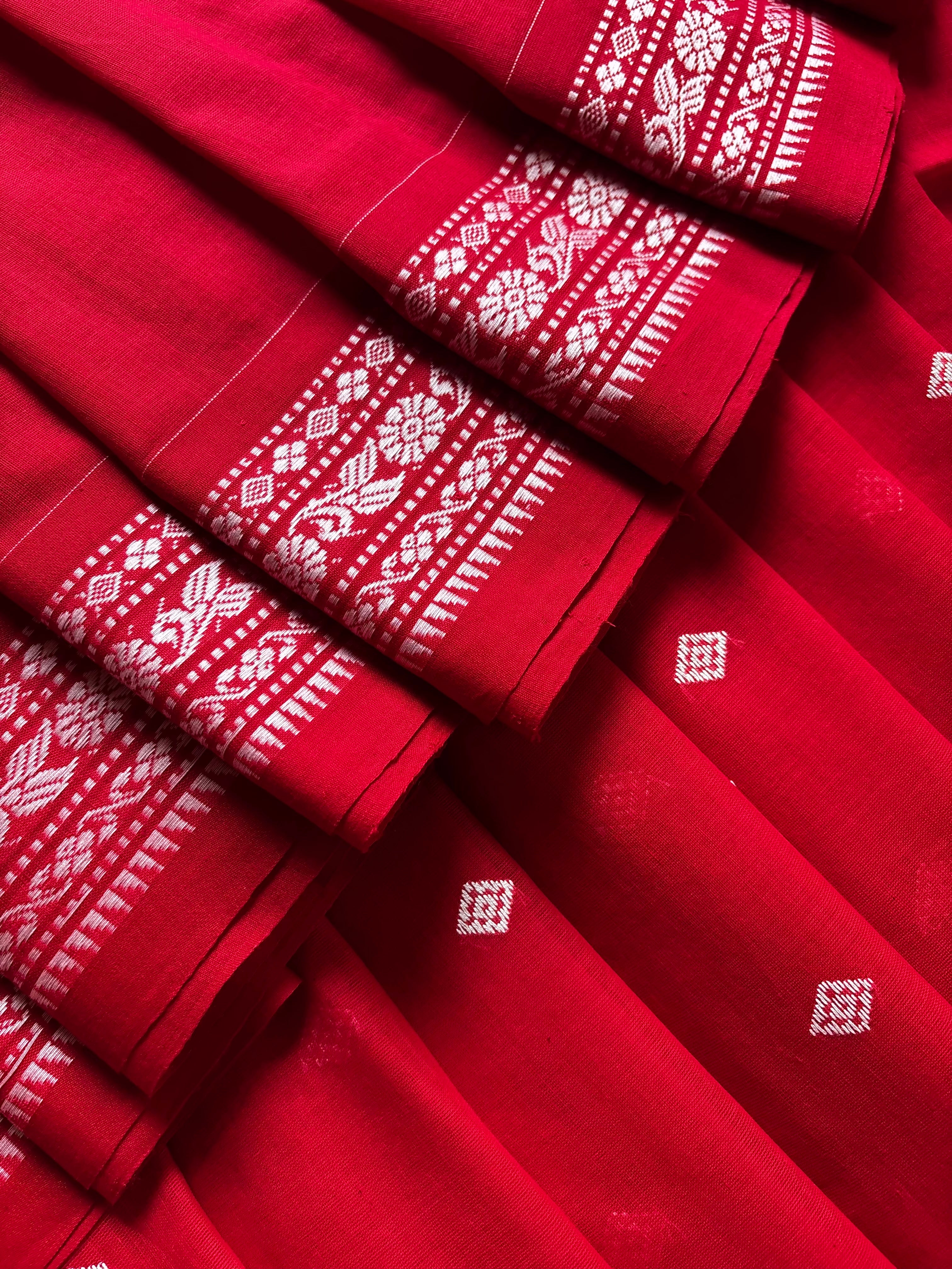Handwoven Red Colour Phulia Cotton Saree