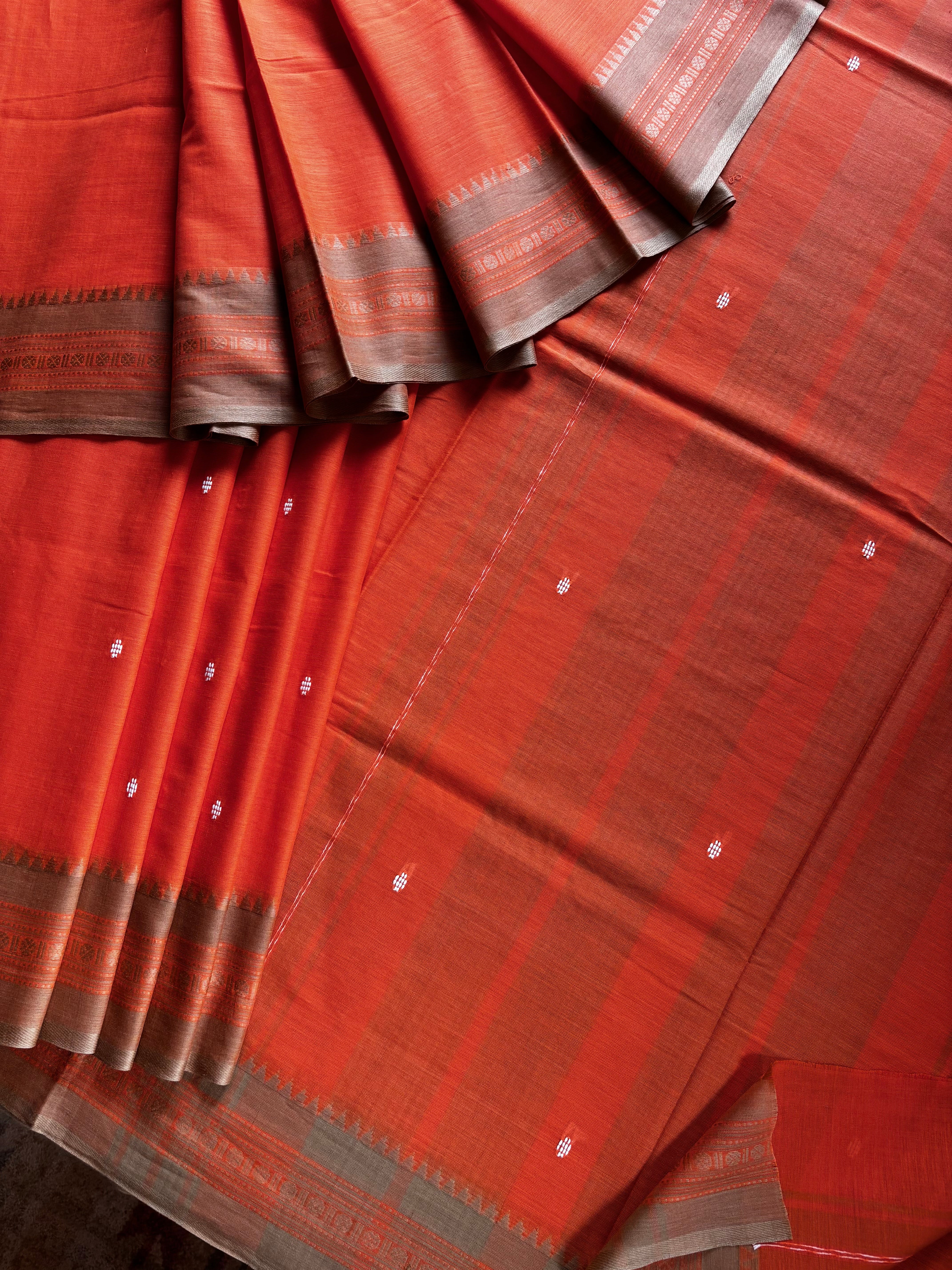 Handwoven Orange Colour Pure Cotton Saree