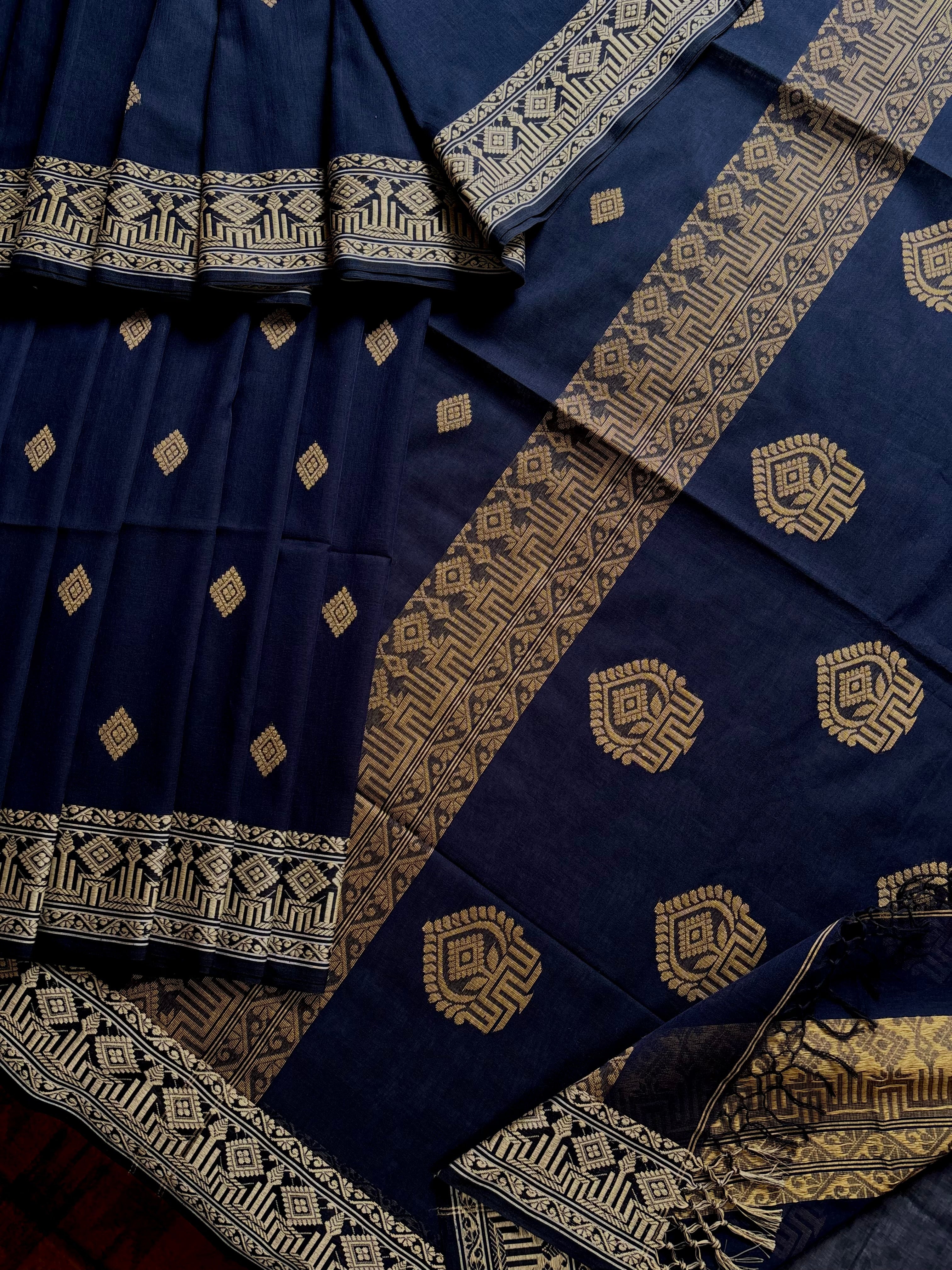 Handwoven Navy Colour Phulia Cotton Saree