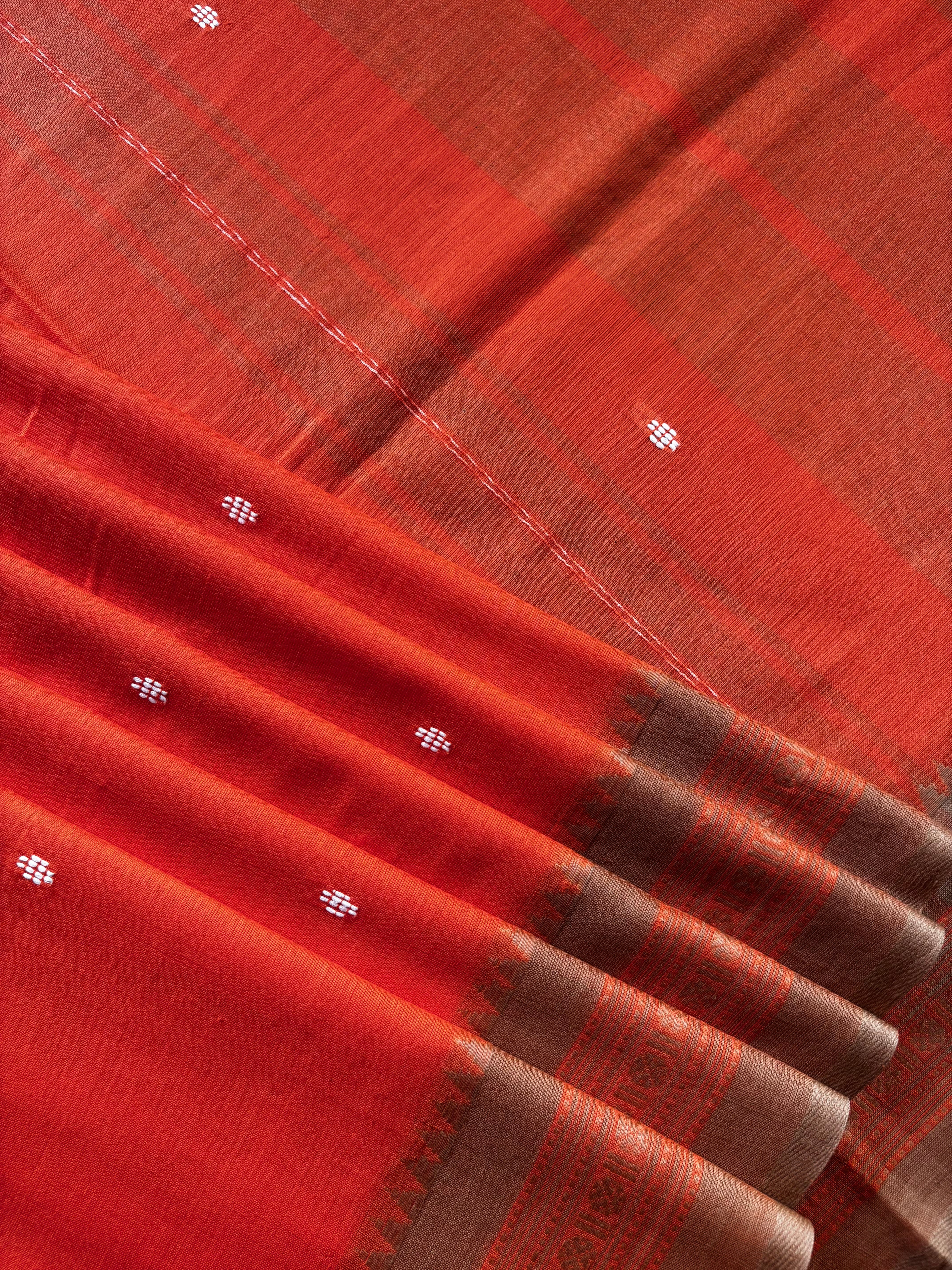 Handwoven Orange Colour Pure Cotton Saree