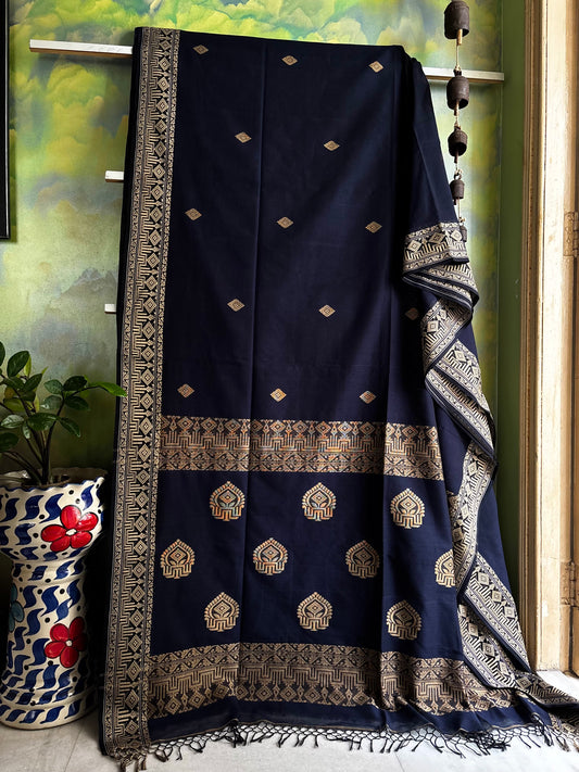 Handwoven Navy Colour Phulia Cotton Saree