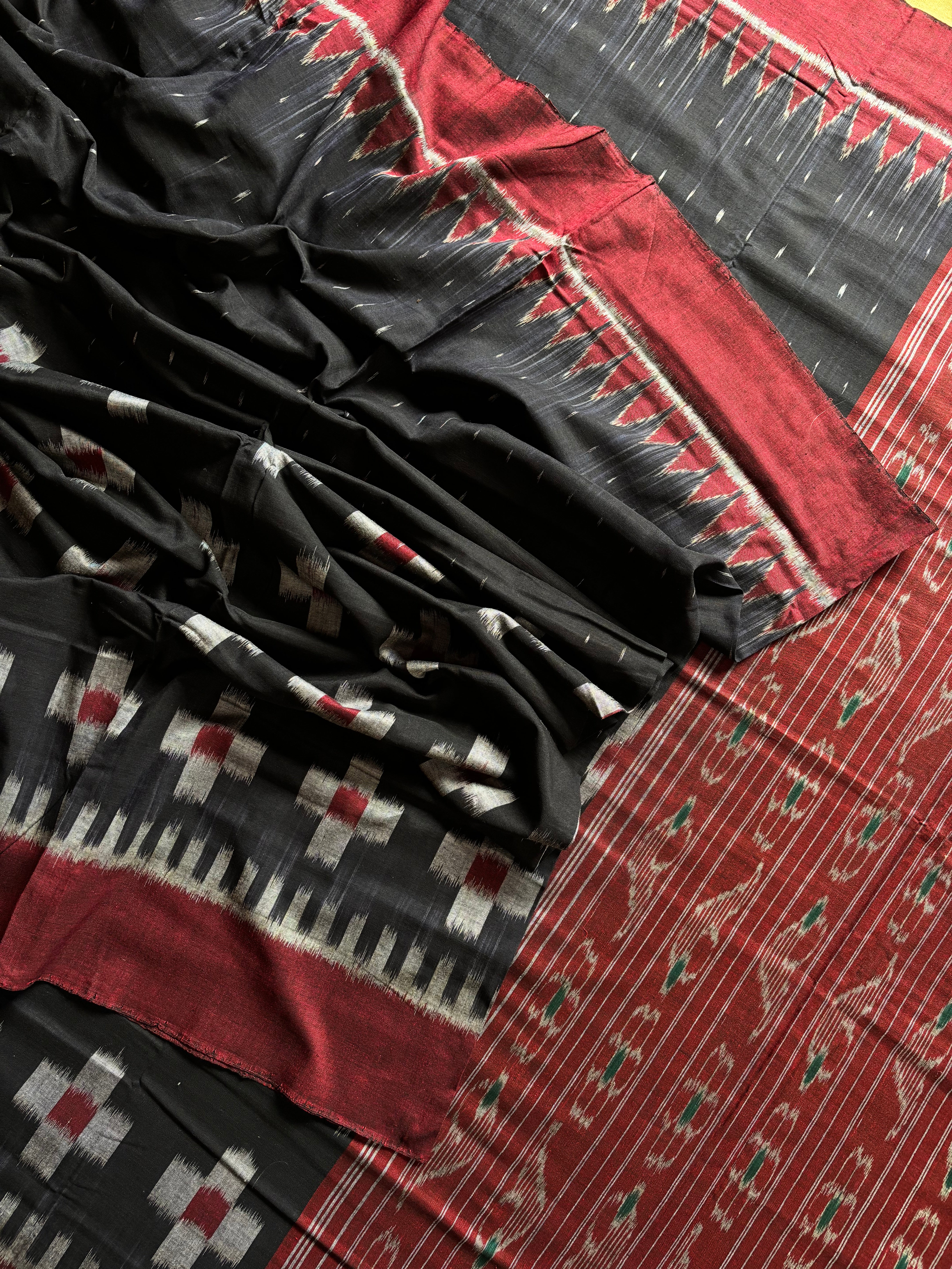 Handwoven Black with Dark Red Odisha Ikkat Saree