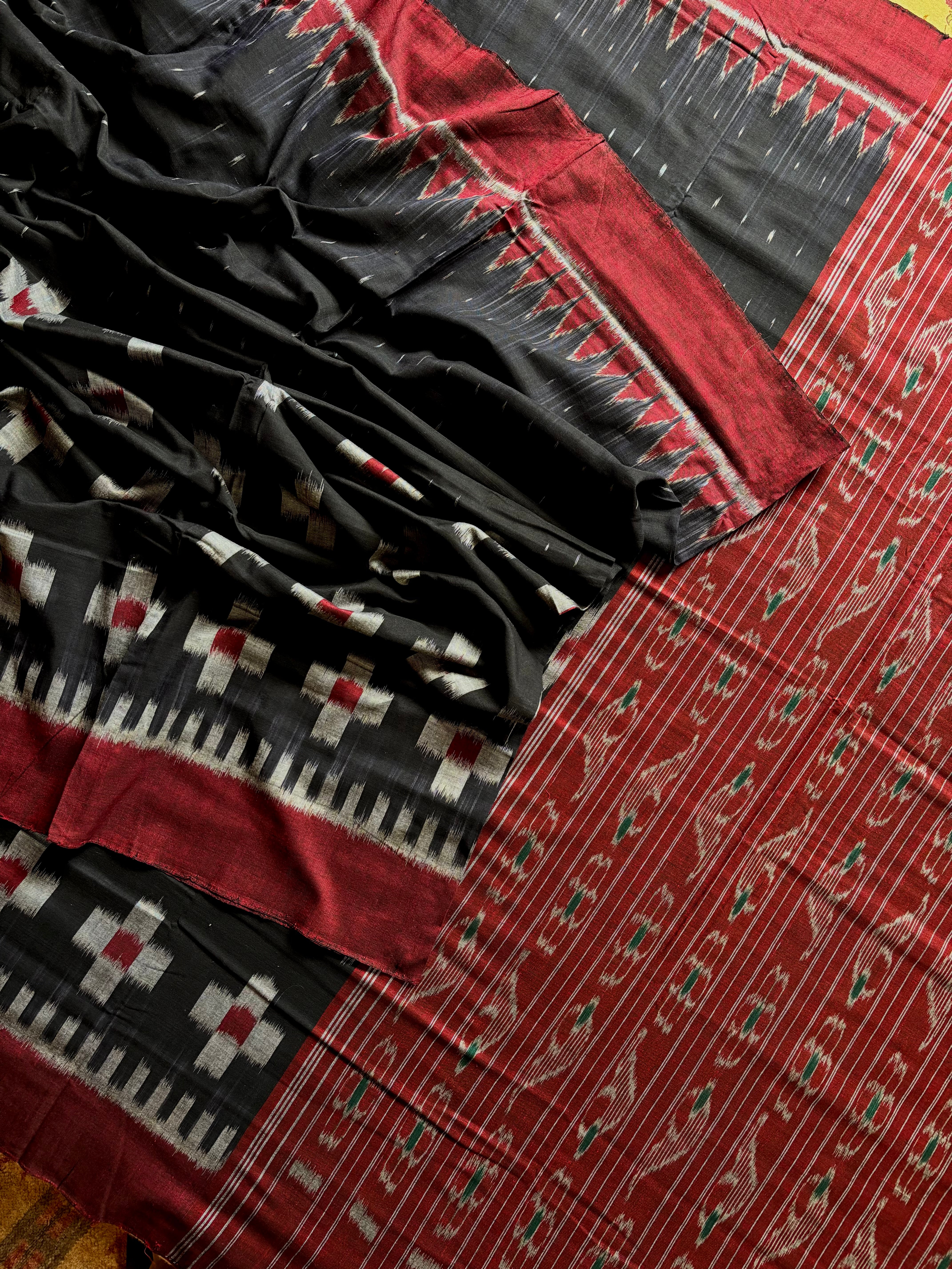 Handwoven Black with Dark Red Odisha Ikkat Saree