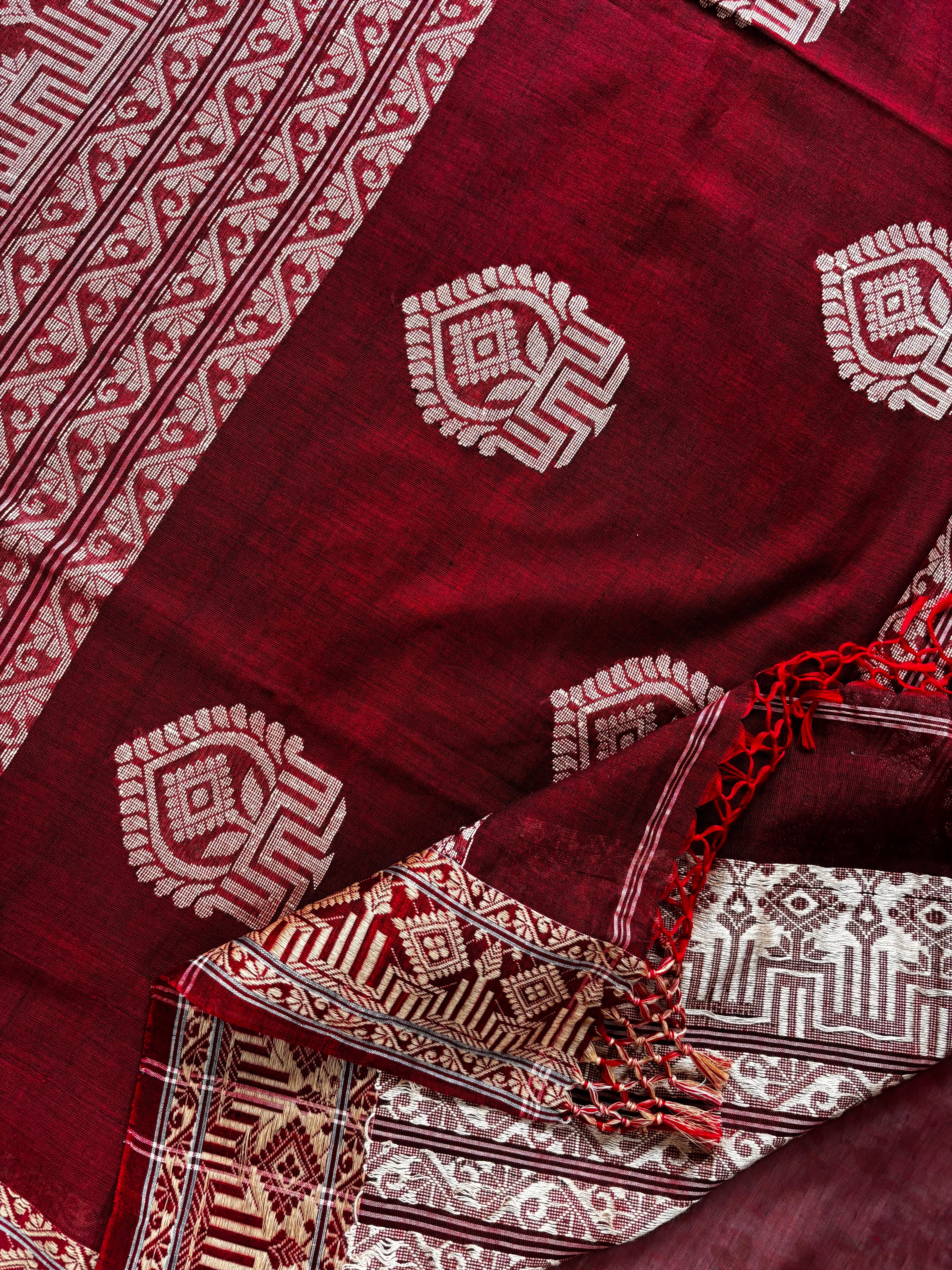 Handwoven Reddish Maroon Colour Phulia Cotton Saree