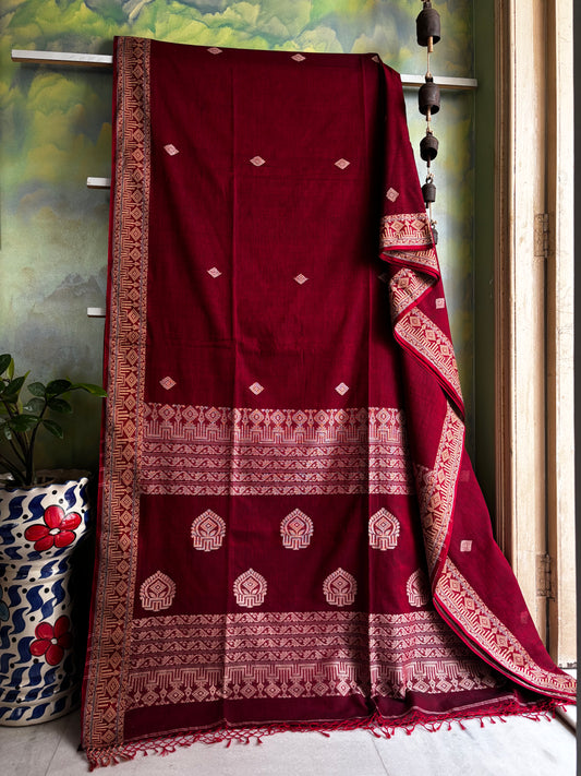 Handwoven Reddish Maroon Colour Phulia Cotton Saree