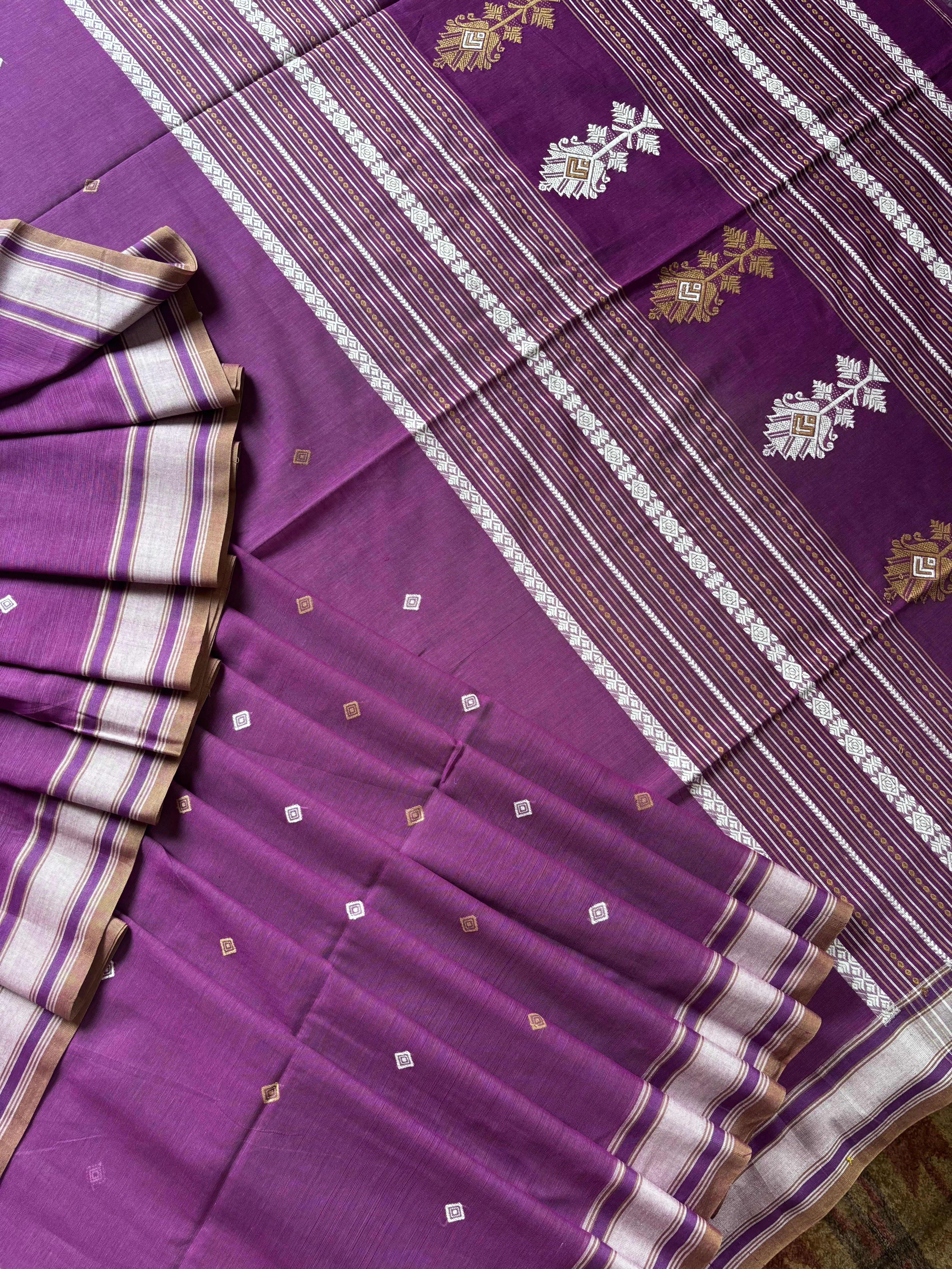 Habdwoven Light Purple Colour Phulia Cotton Saree