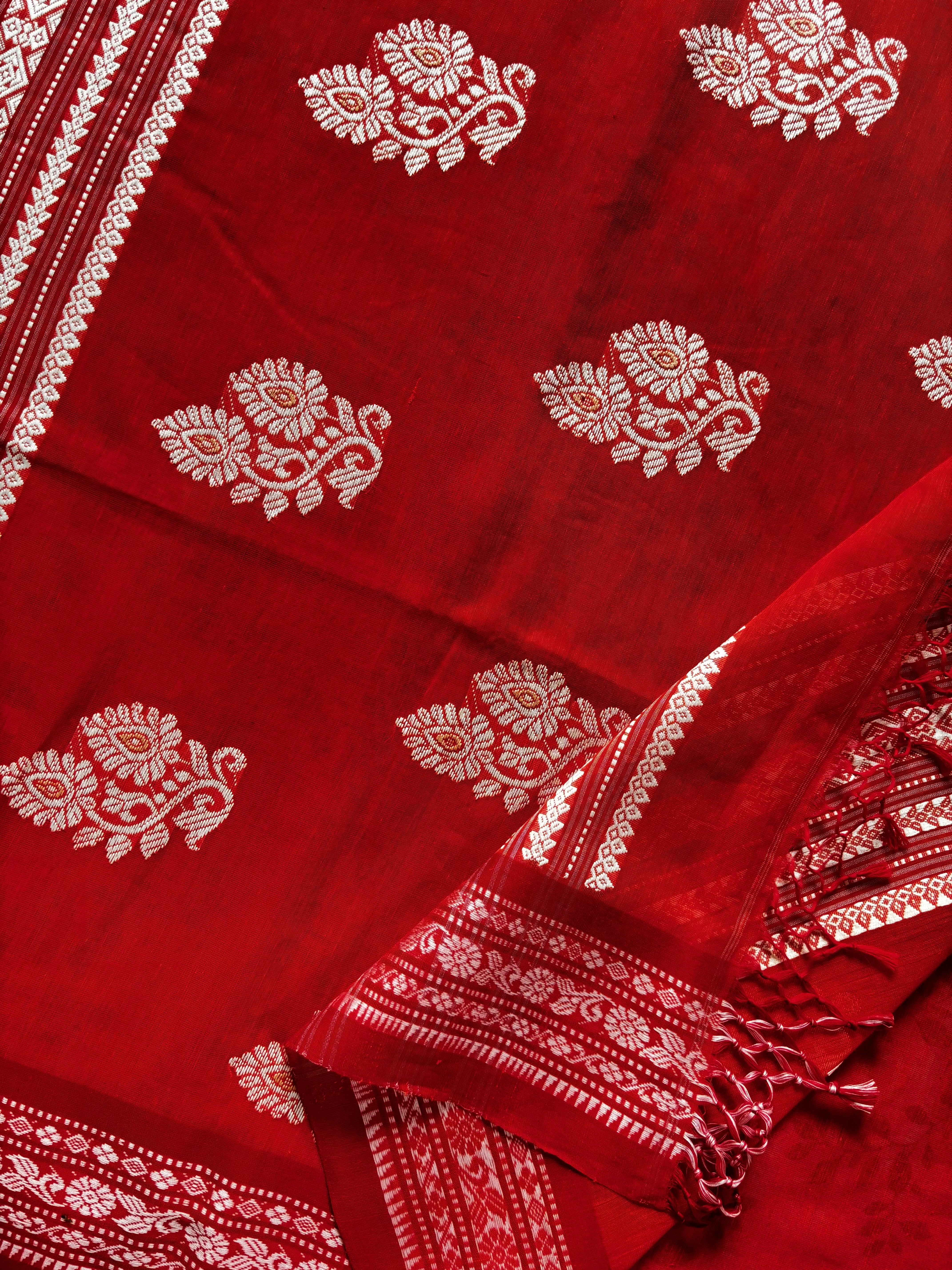 Handwoven Orange Colour Phulia Cotton Saree