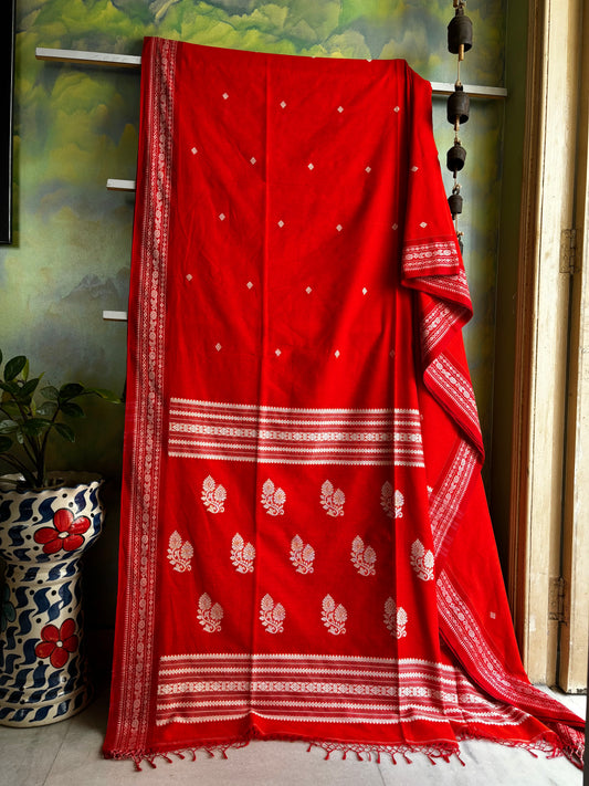 Handwoven Orange Colour Phulia Cotton Saree