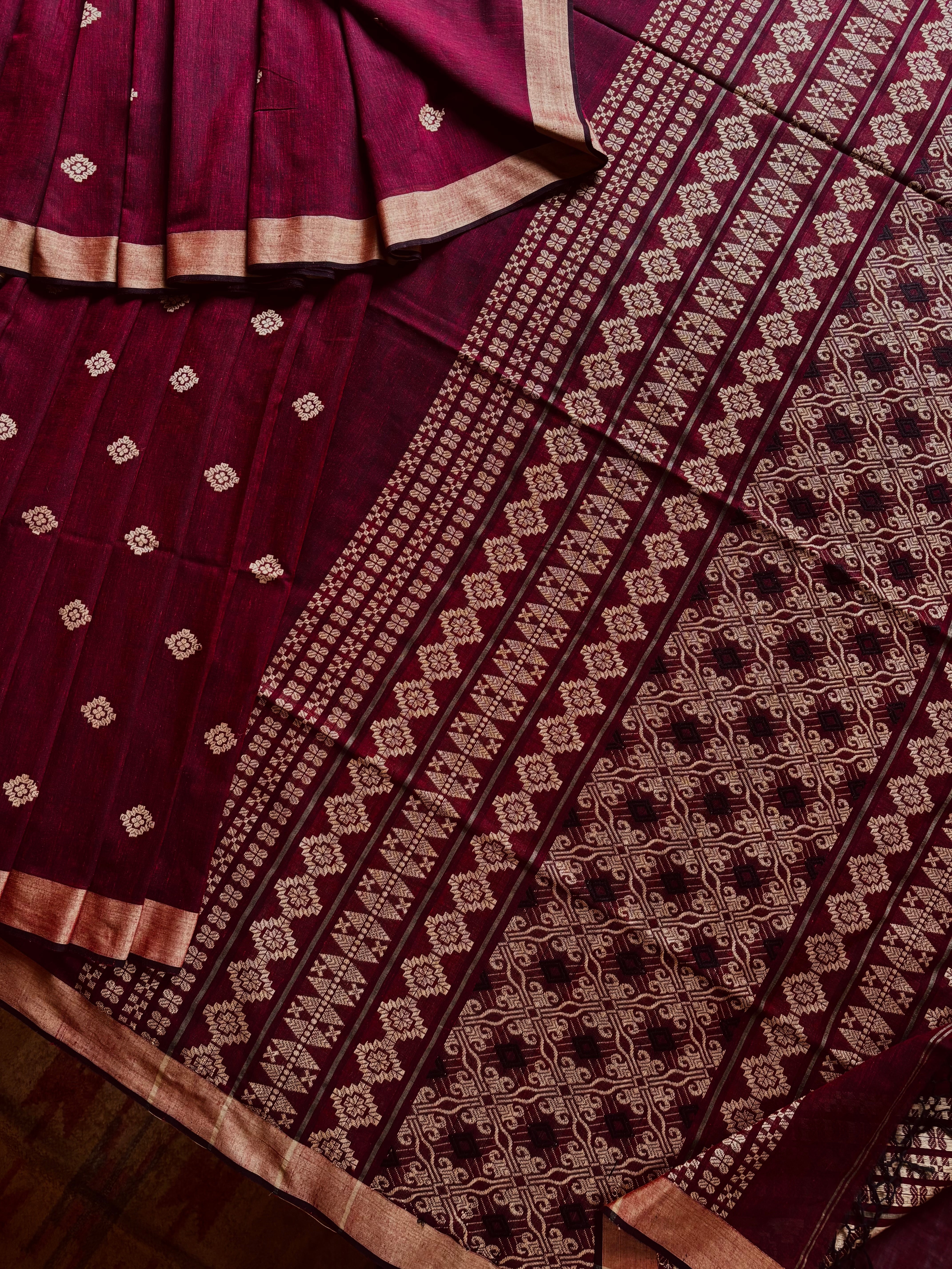 Handwoven Dark Maroon Colour Phulia Cotton Saree