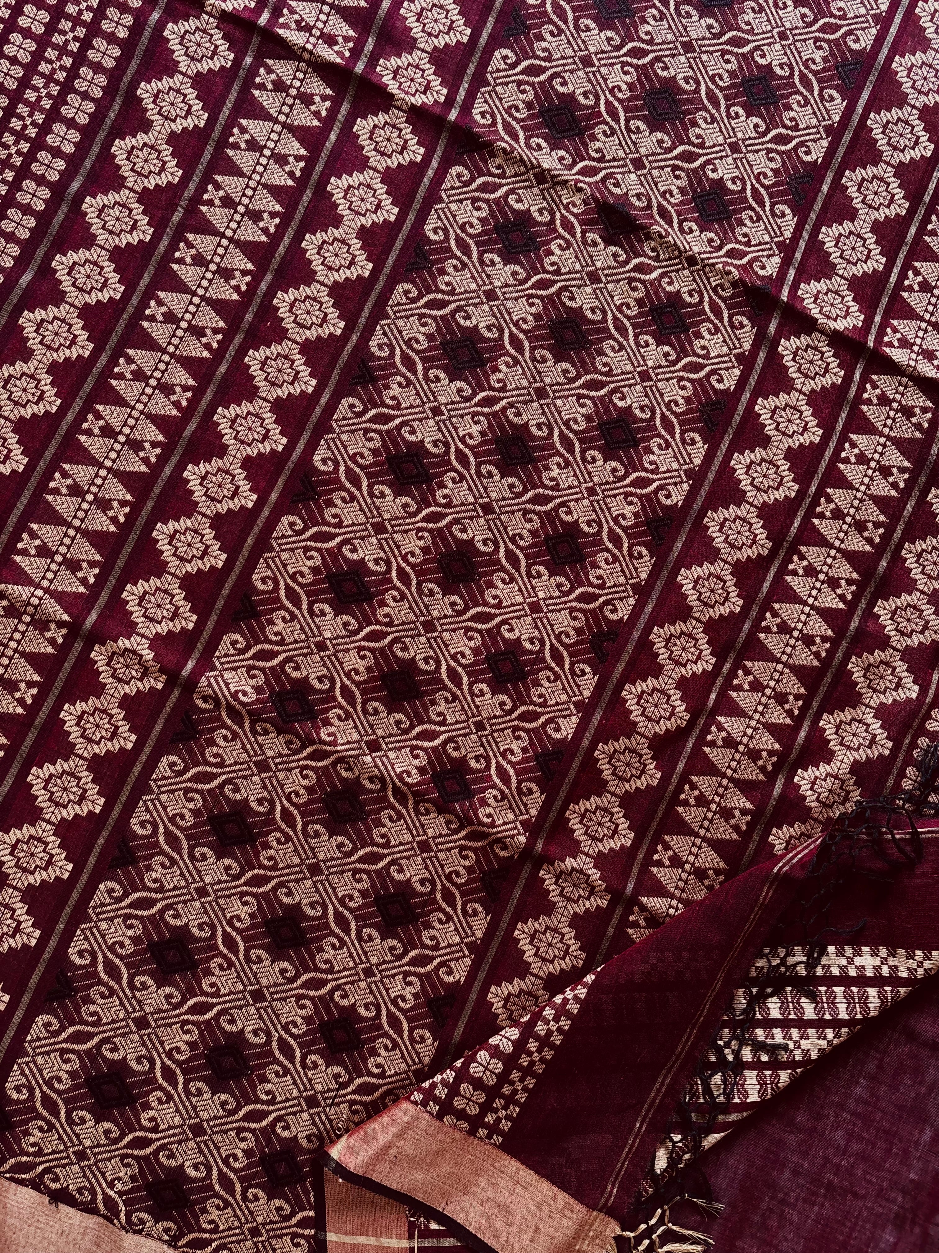 Handwoven Dark Maroon Colour Phulia Cotton Saree