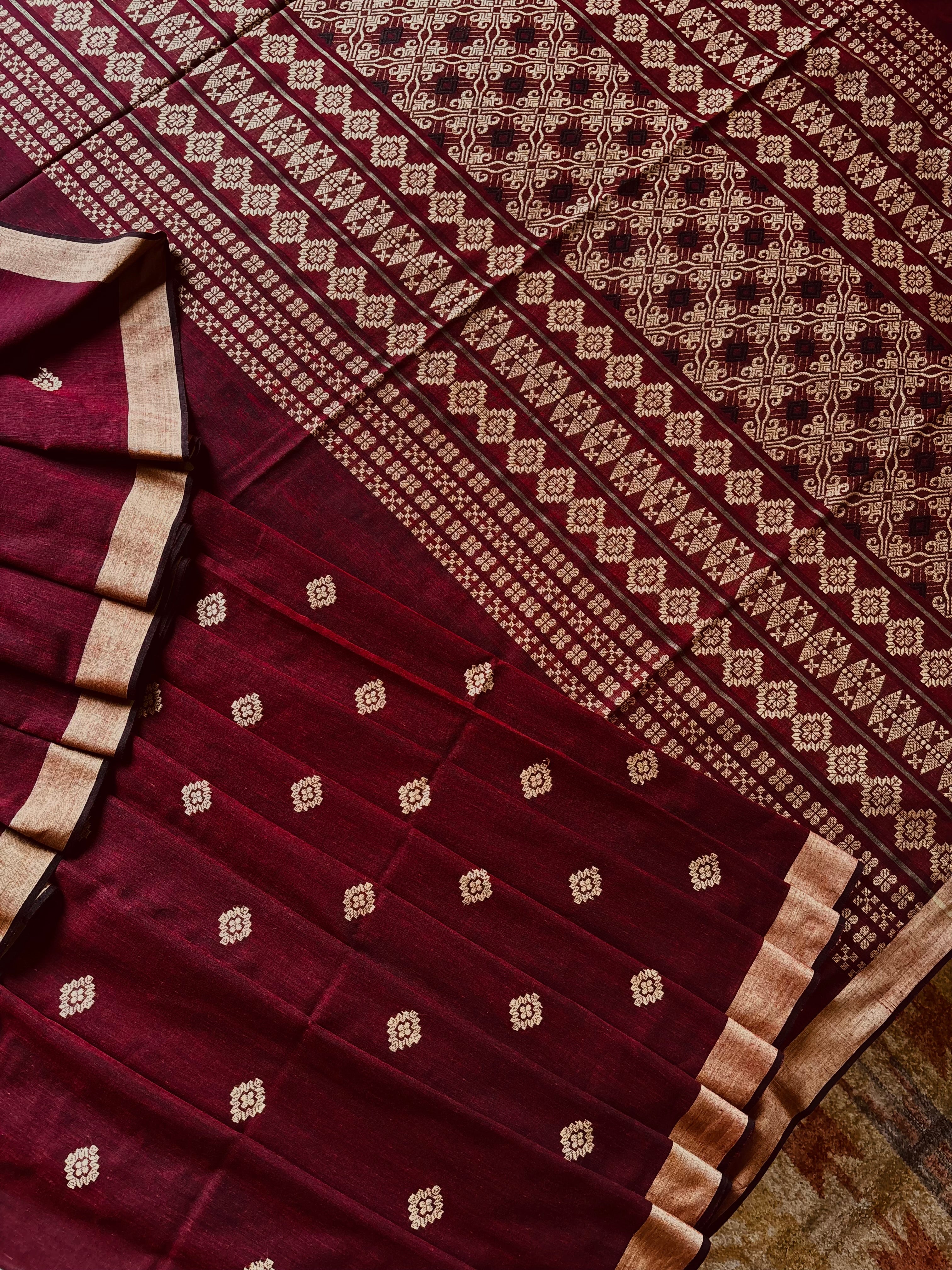 Handwoven Dark Maroon Colour Phulia Cotton Saree
