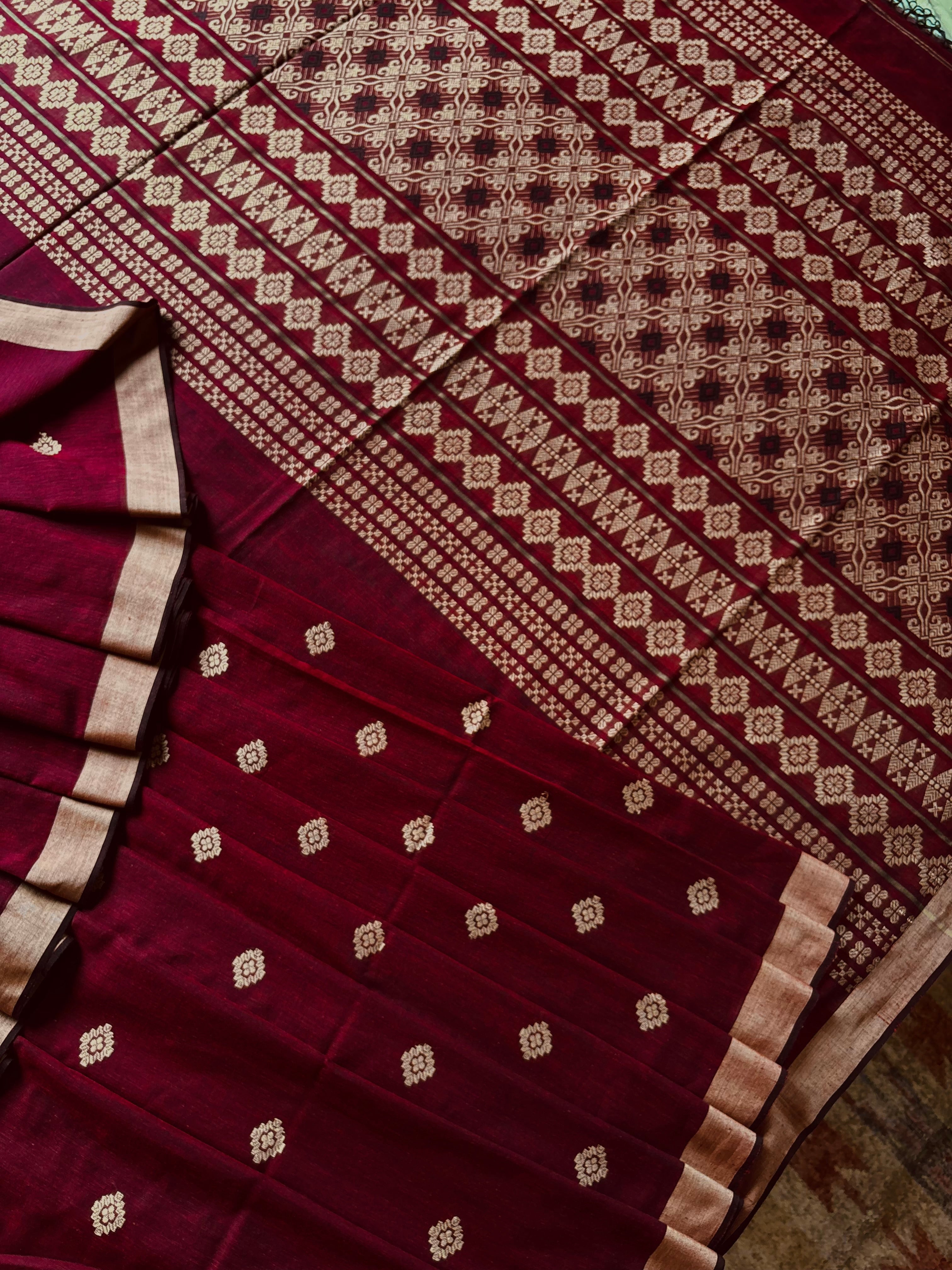 Handwoven Dark Maroon Colour Phulia Cotton Saree