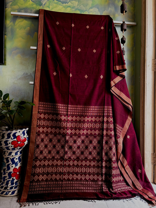 Handwoven Dark Maroon Colour Phulia Cotton Saree