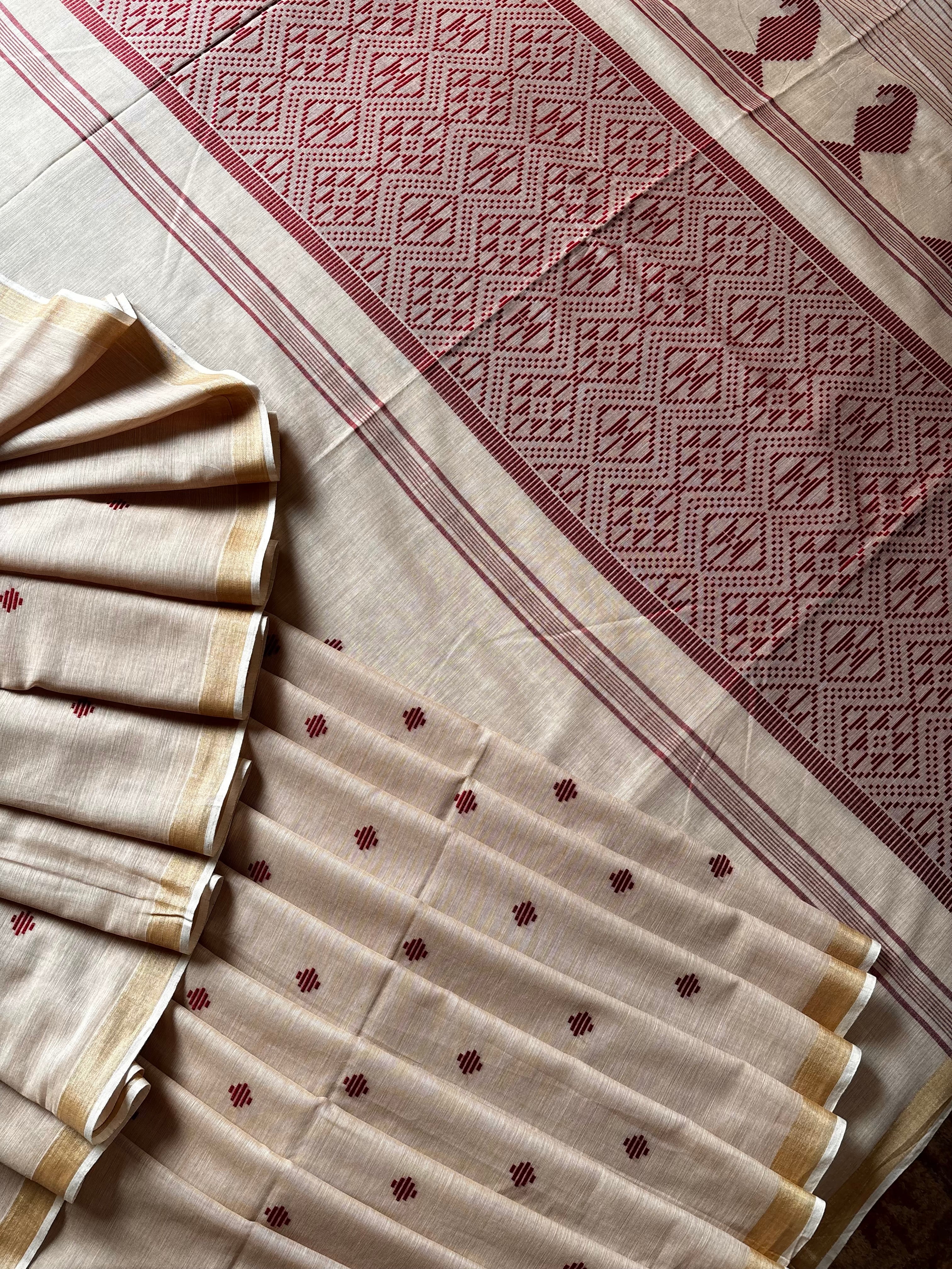Handwoven Light Beige Colour Phulia Cotton Saree