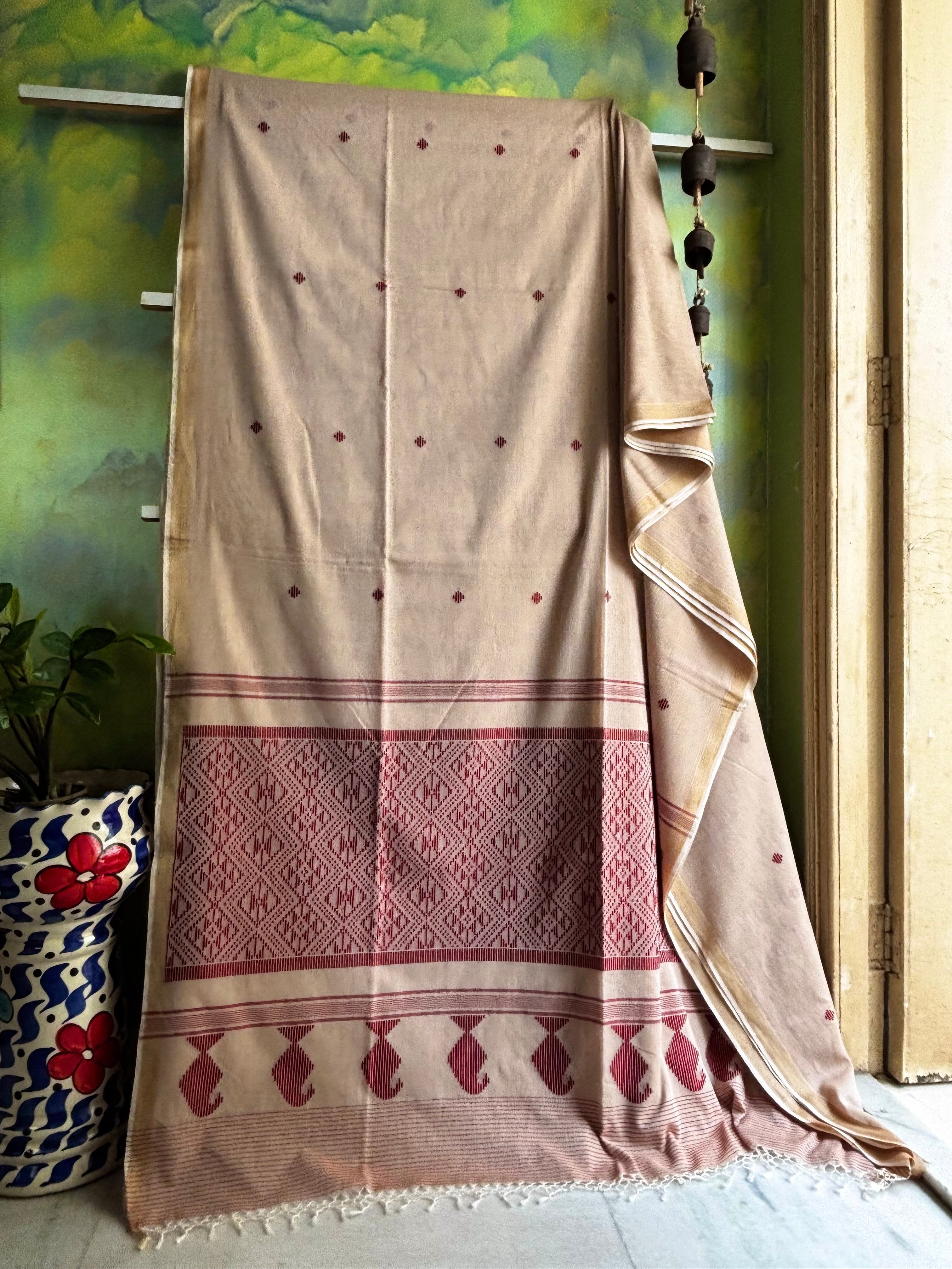 Handwoven Light Beige Colour Phulia Cotton Saree