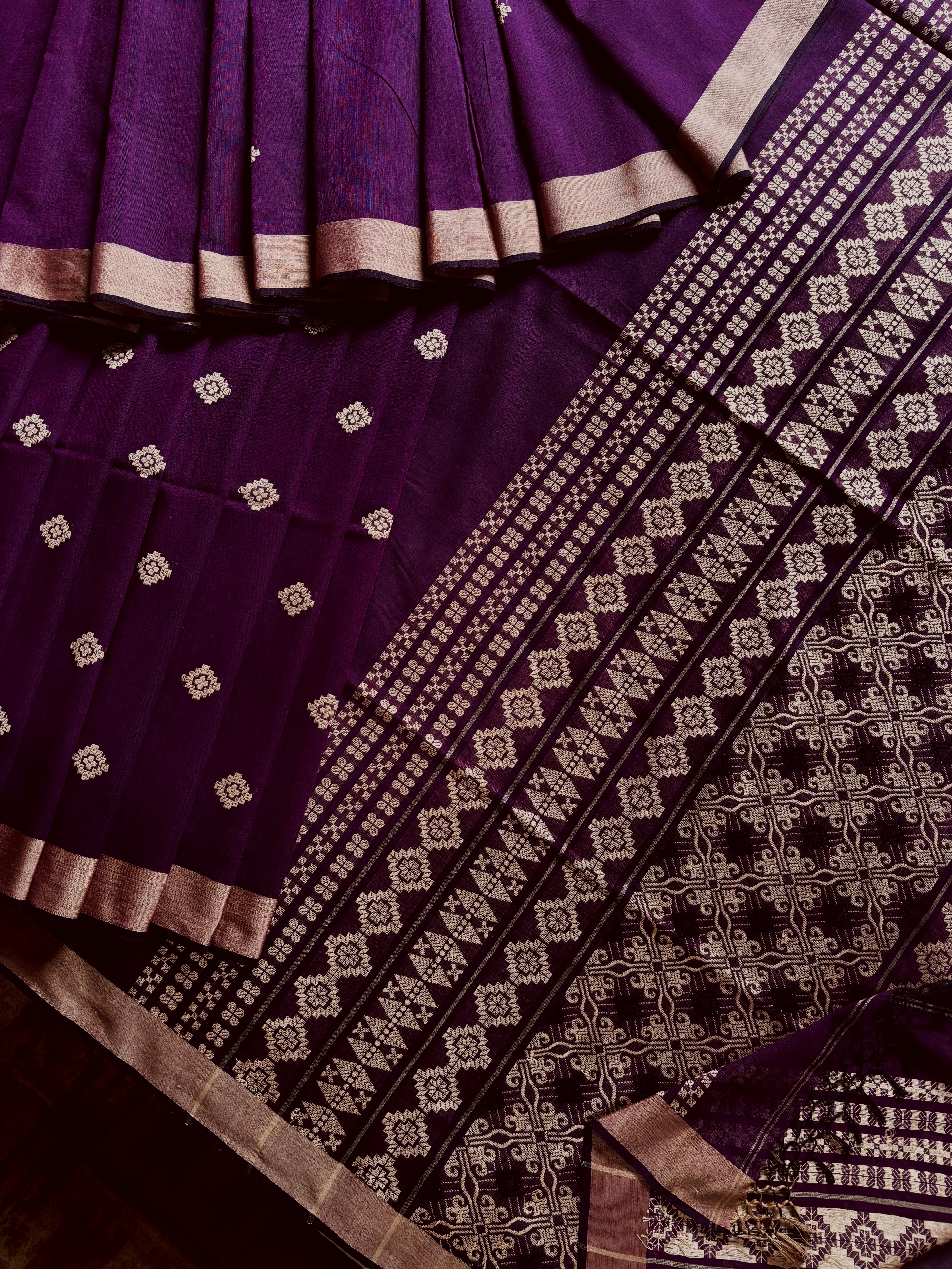 Handwoven Dark Purple Colour Phulia Cotton Saree