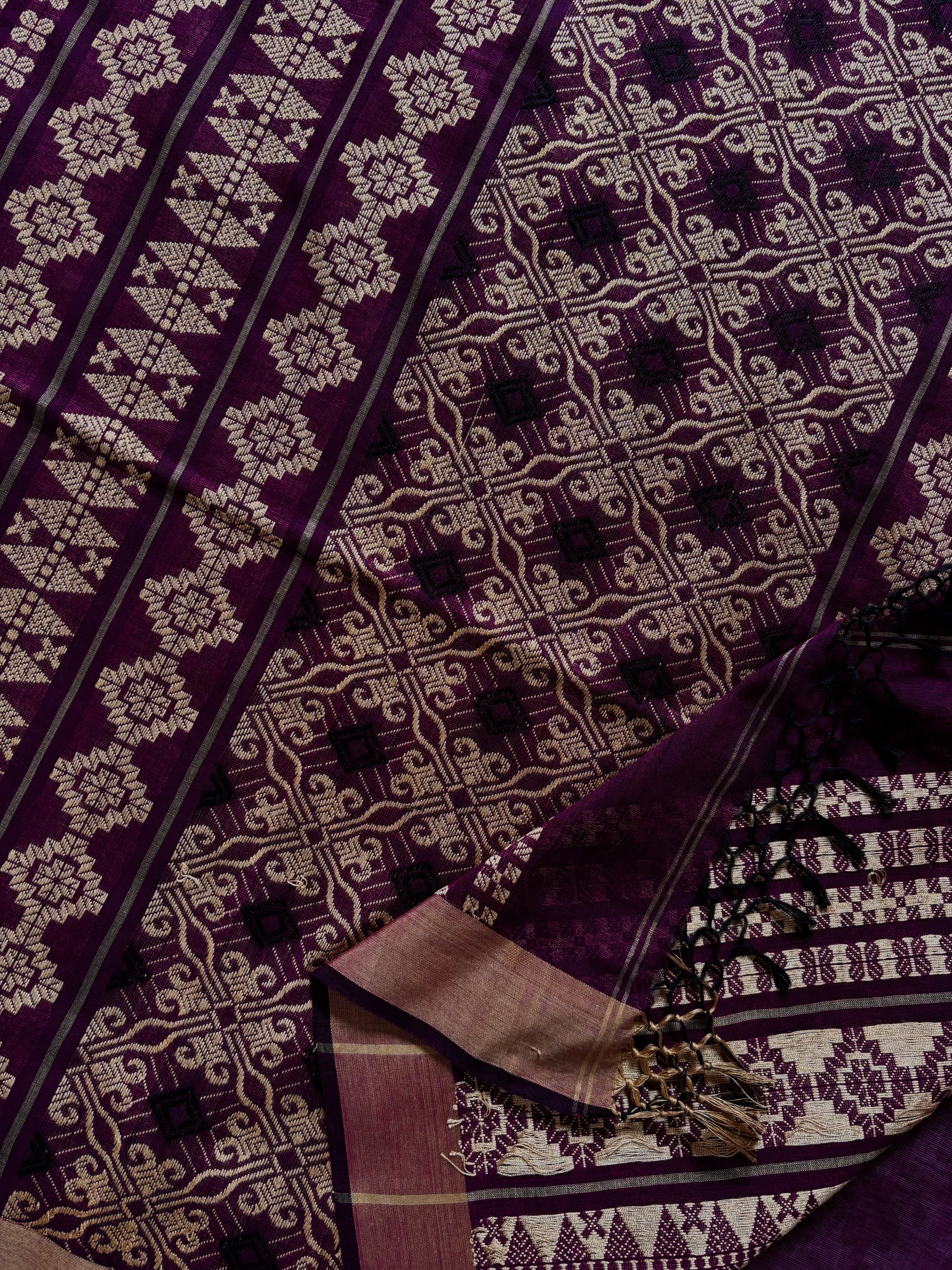 Handwoven Dark Purple Colour Phulia Cotton Saree
