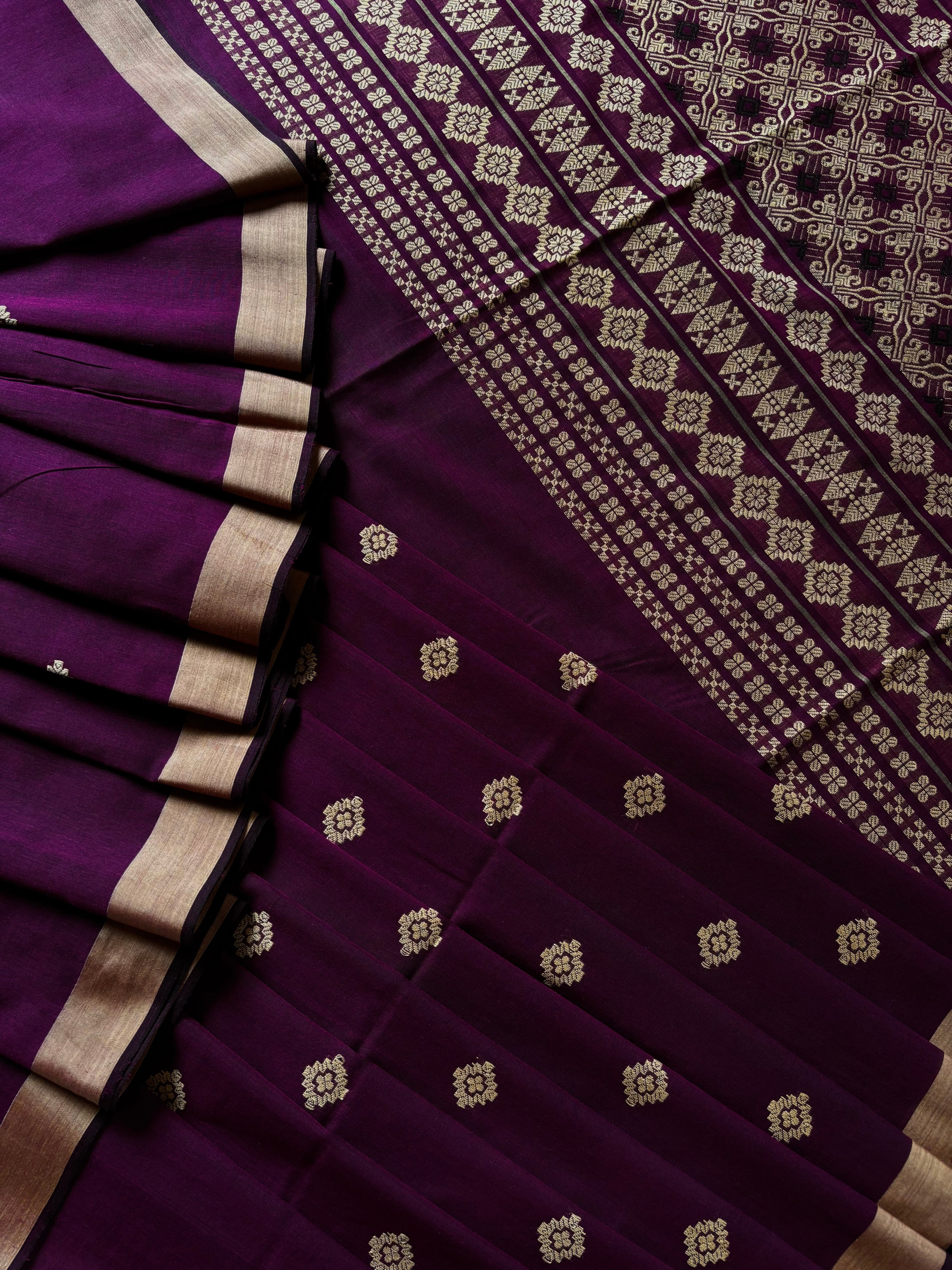 Handwoven Dark Purple Colour Phulia Cotton Saree