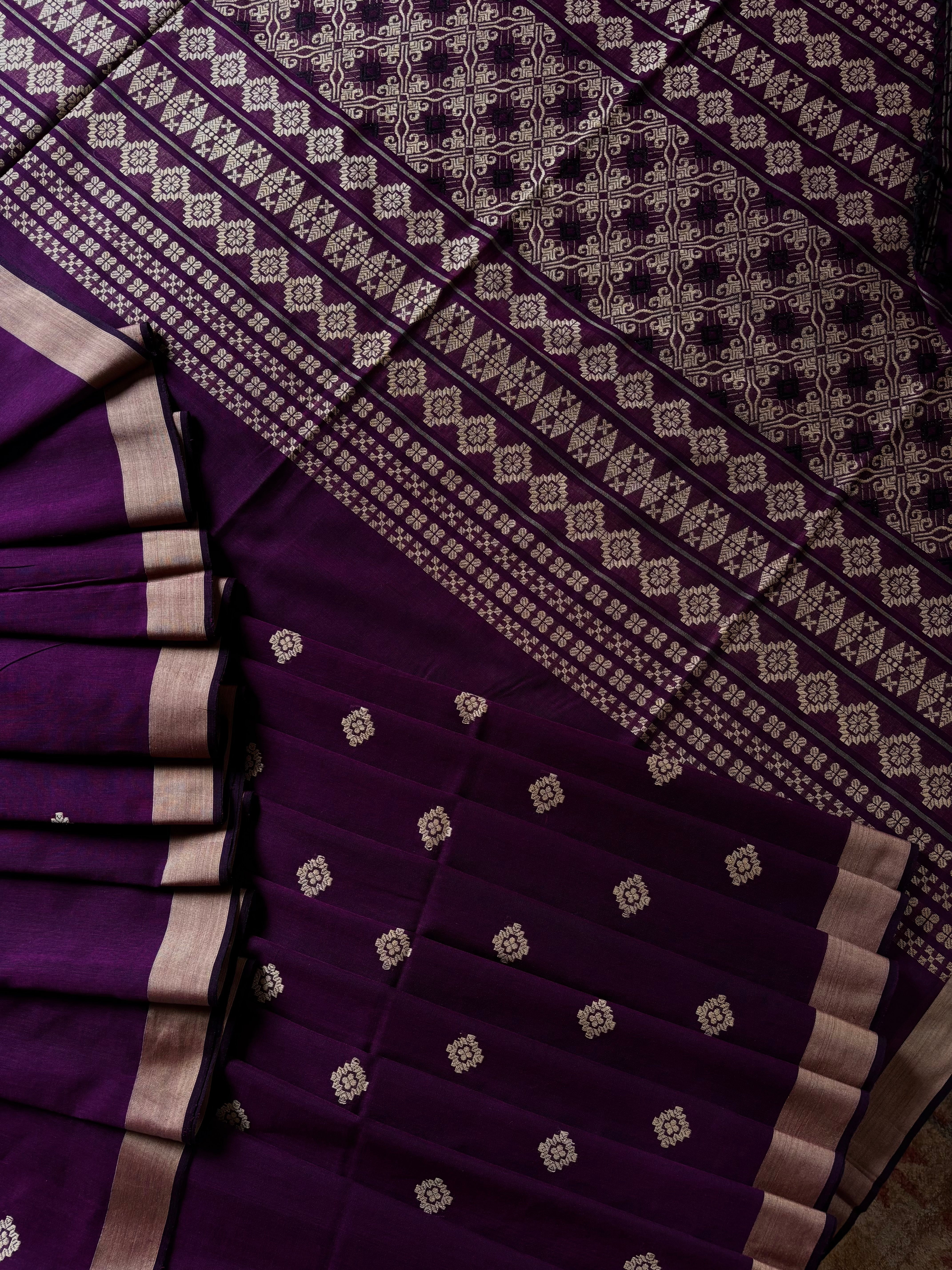 Handwoven Dark Purple Colour Phulia Cotton Saree