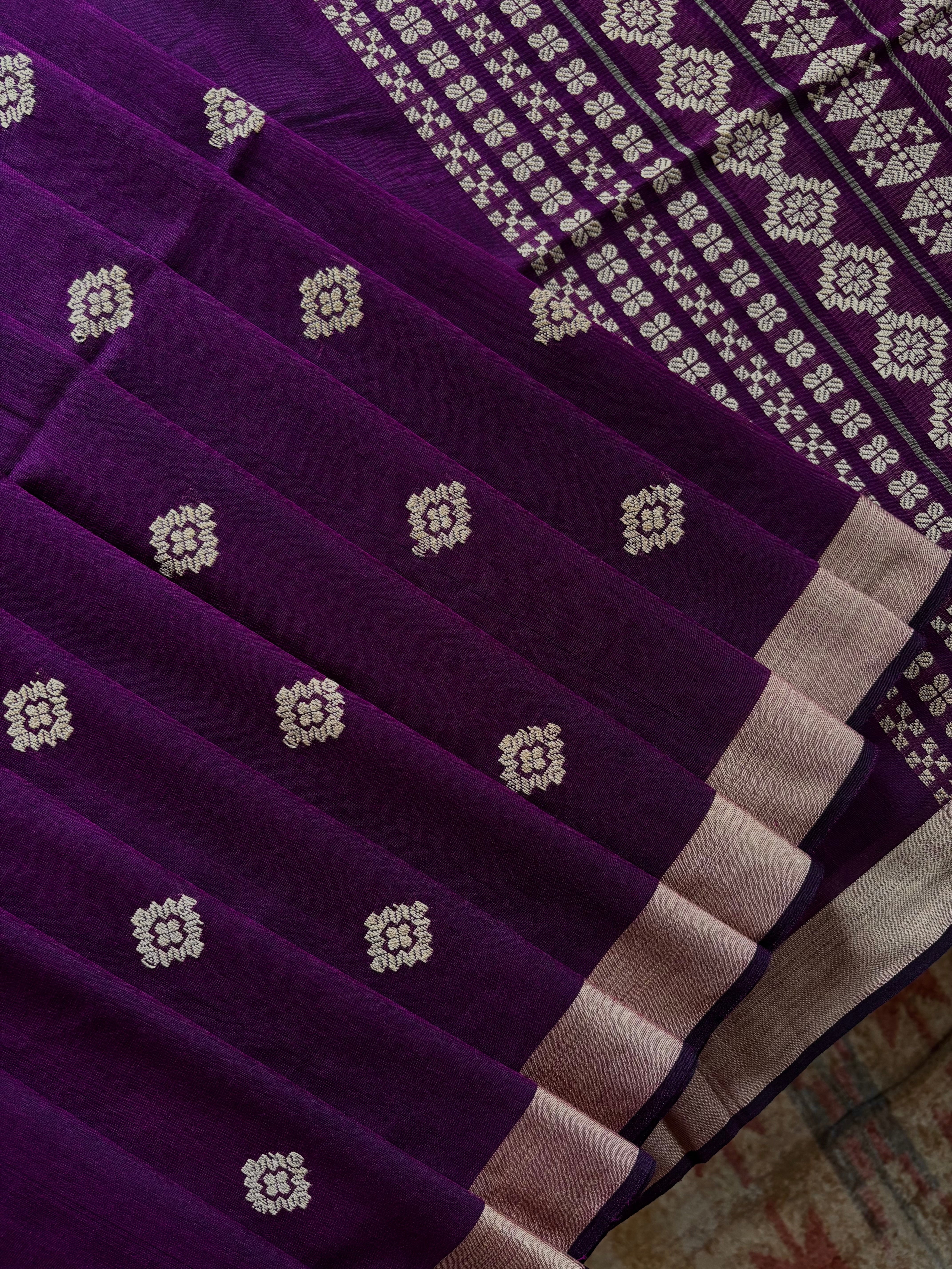 Handwoven Dark Purple Colour Phulia Cotton Saree
