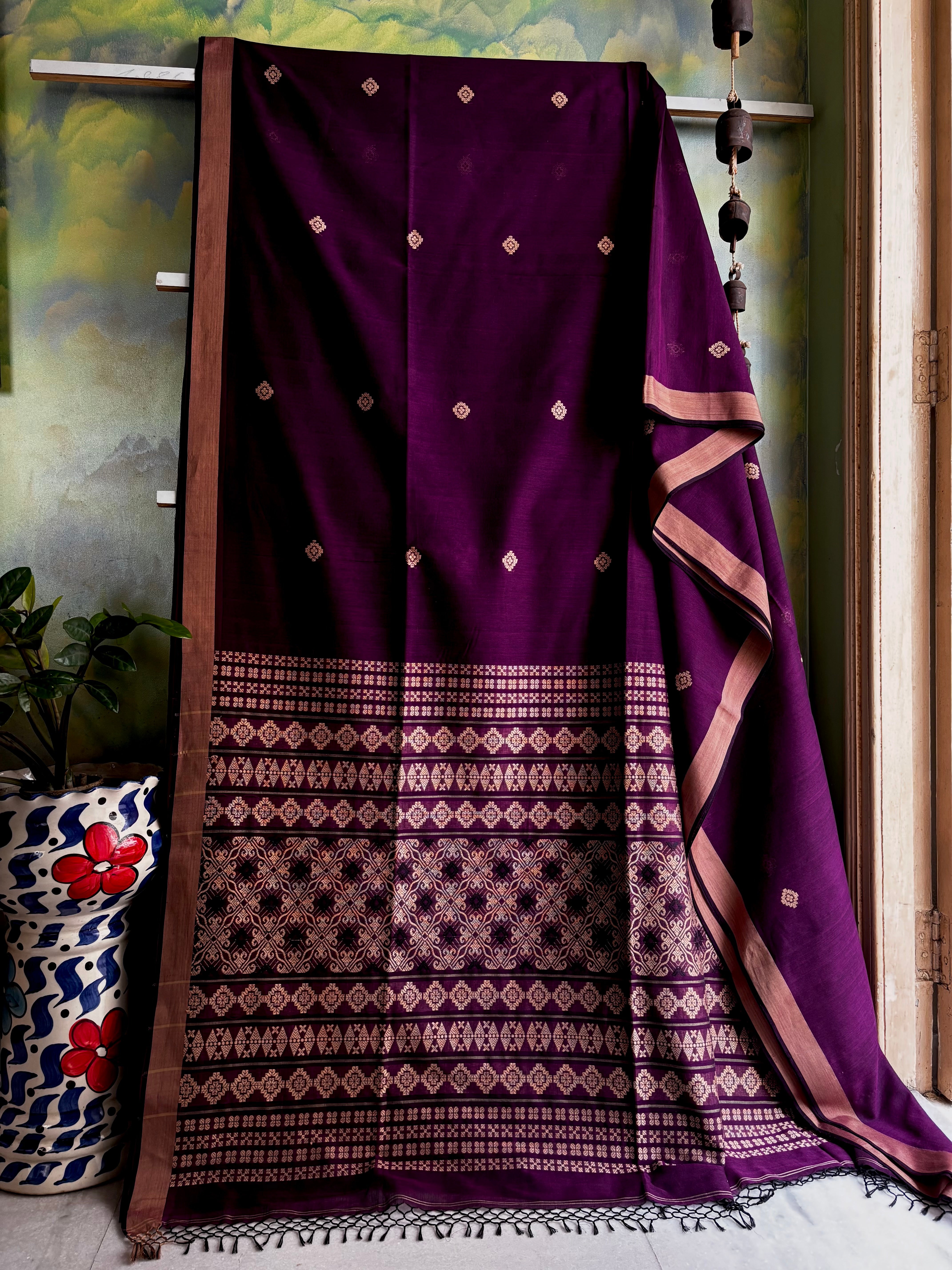 Handwoven Dark Purple Colour Phulia Cotton Saree
